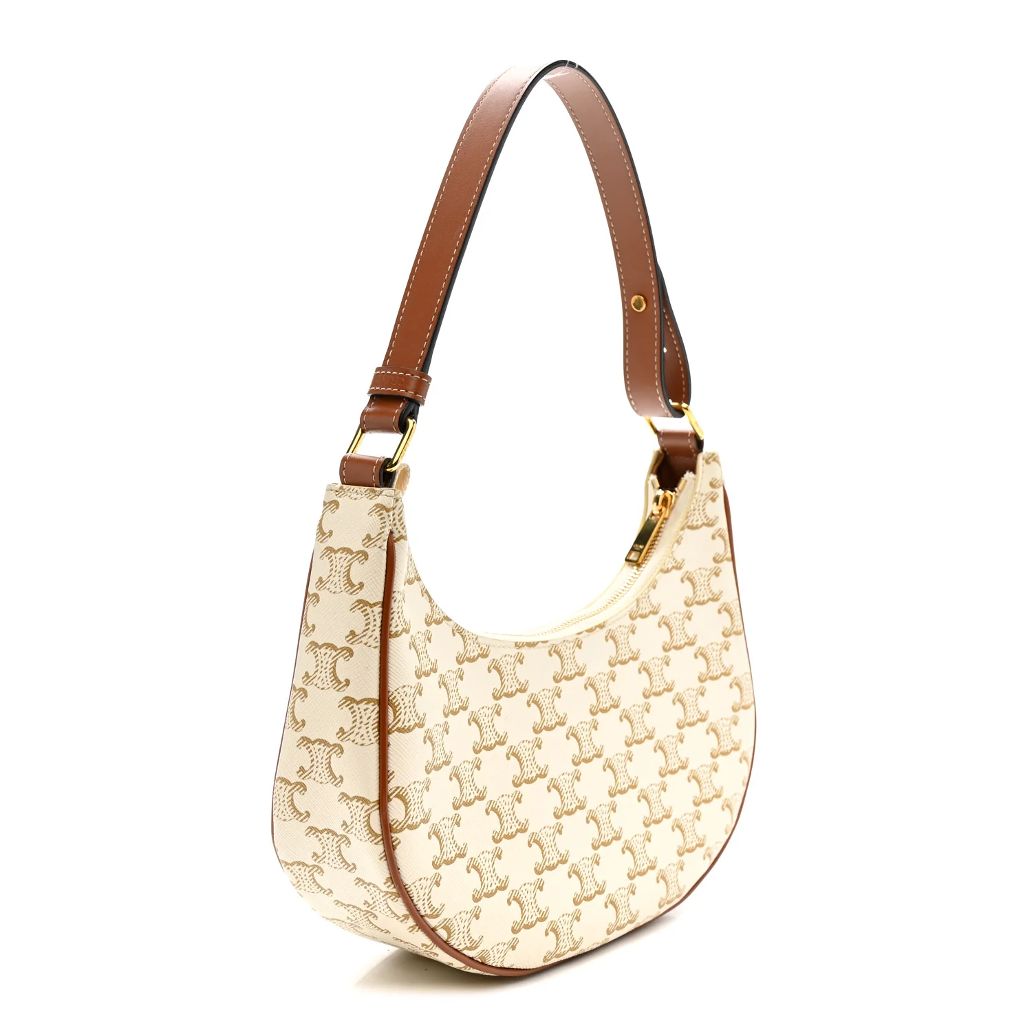 Canvas Calfskin Ava Triomphe Shoulder Bag White - Image 3