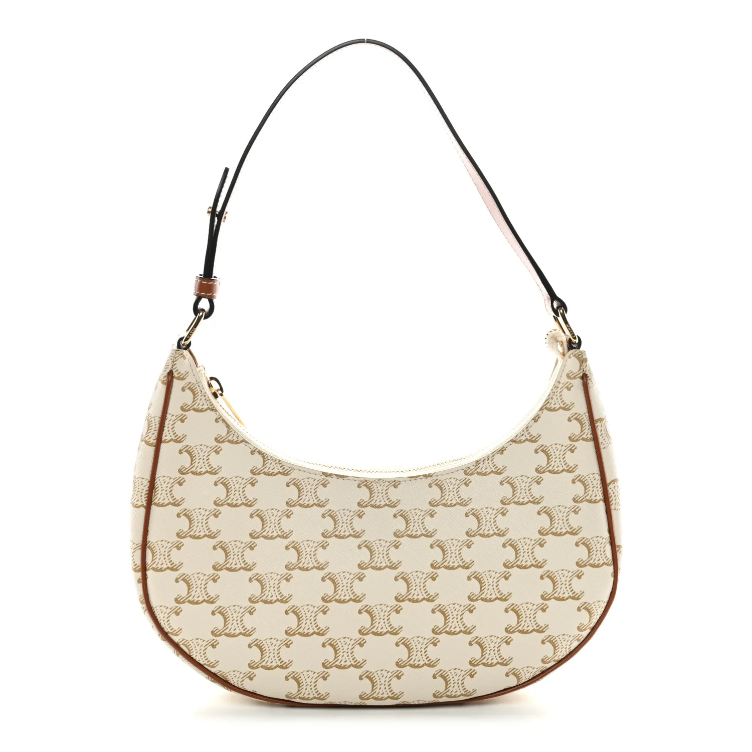 Canvas Calfskin Ava Triomphe Shoulder Bag White