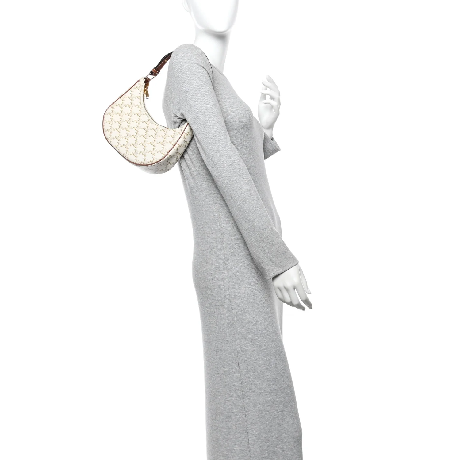 Canvas Calfskin Ava Triomphe Shoulder Bag White - Image 2