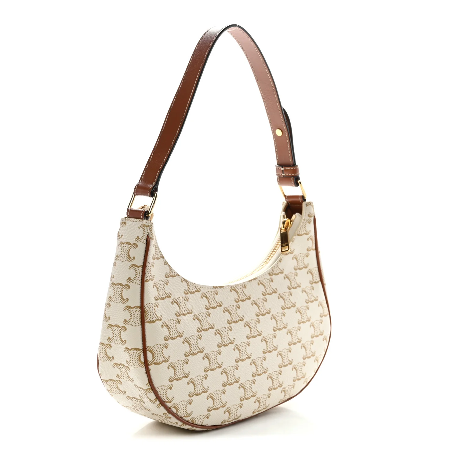 Canvas Calfskin Ava Triomphe Shoulder Bag White - Image 3