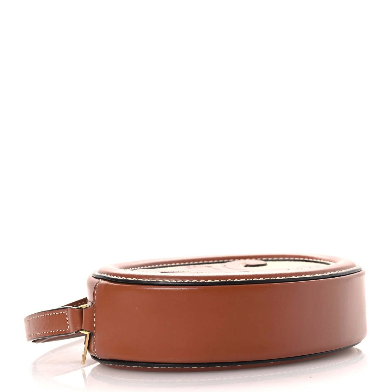 Canvas Calfskin Cuir Small Triomphe Oval Crossbody Purse Natural Tan - Image 3
