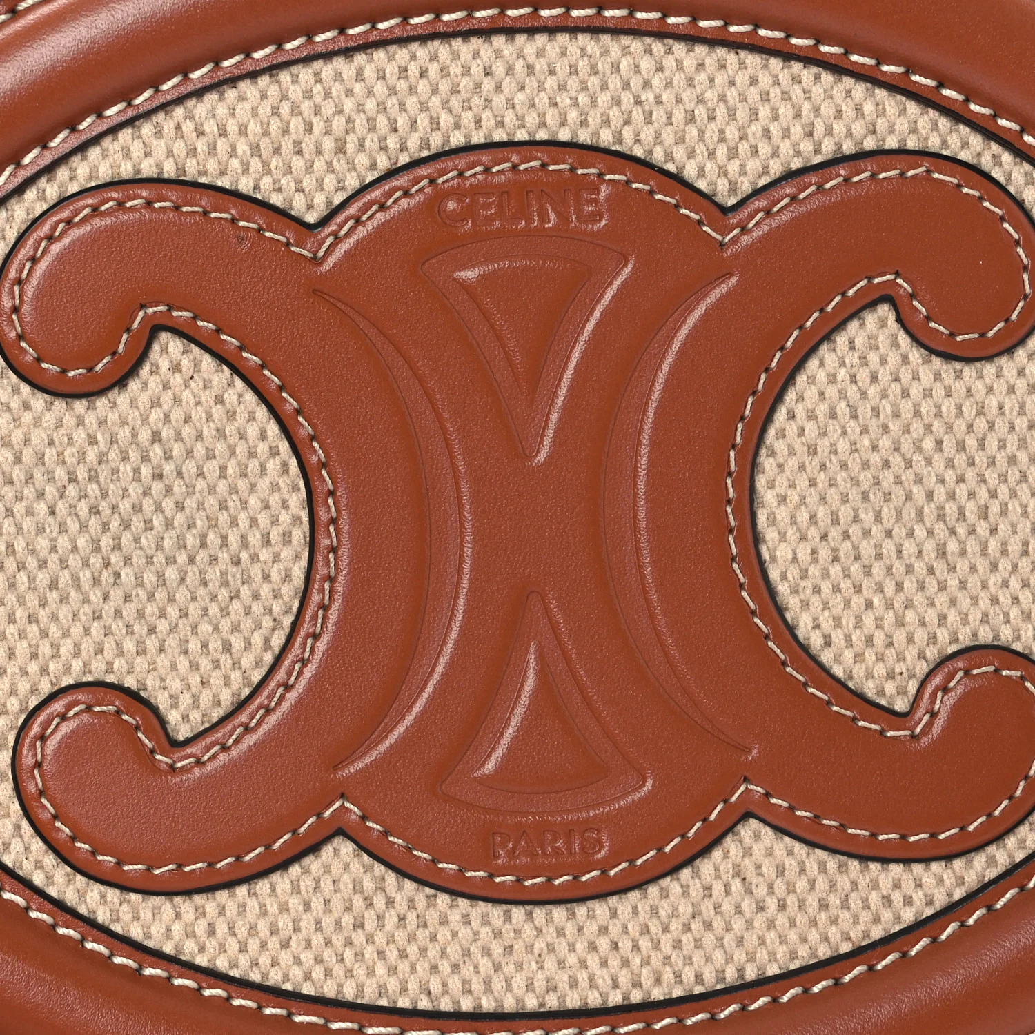 Canvas Calfskin Cuir Small Triomphe Oval Crossbody Purse Natural Tan - Image 6
