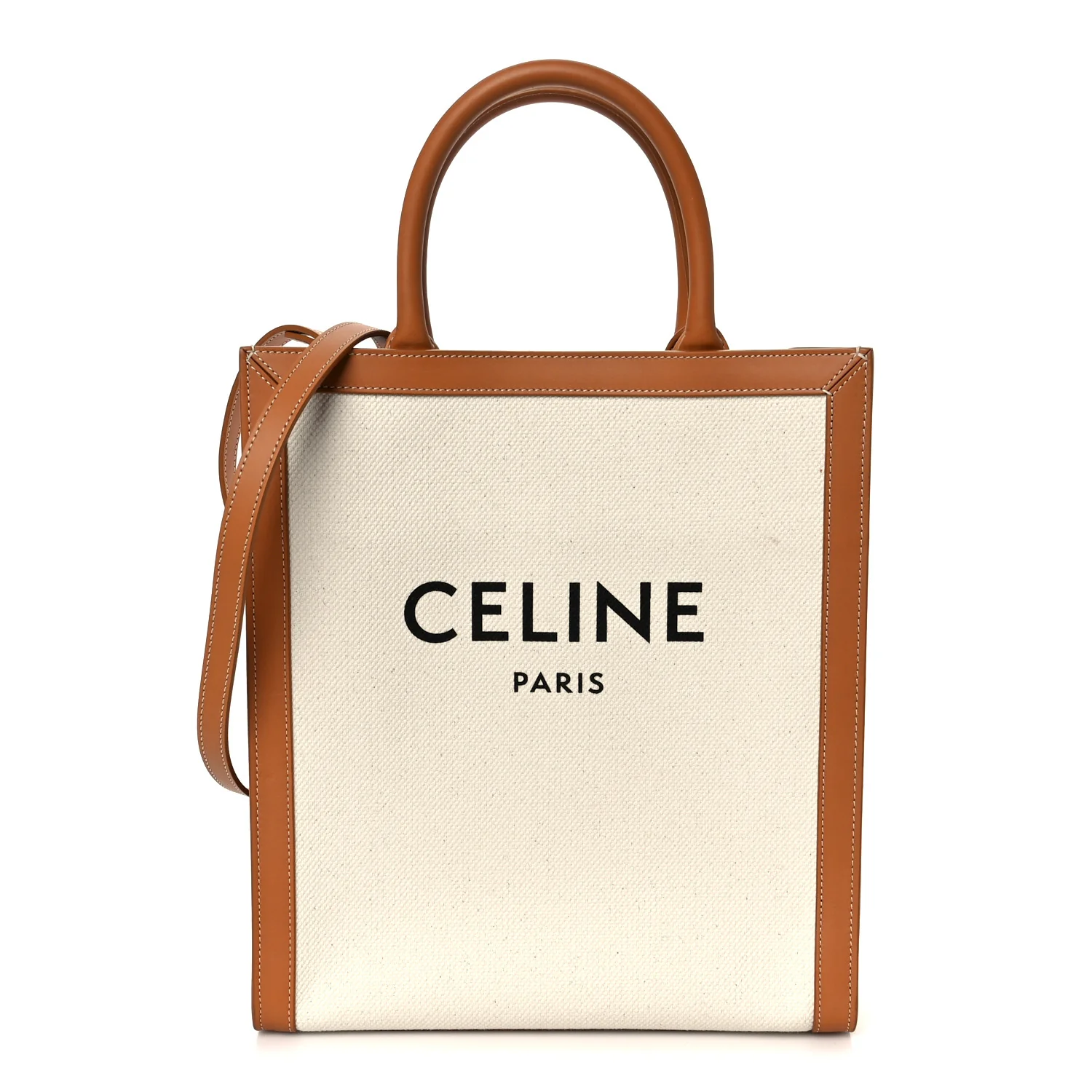 Canvas Calfskin Logo Print Small Vertical Cabas Natural Tan