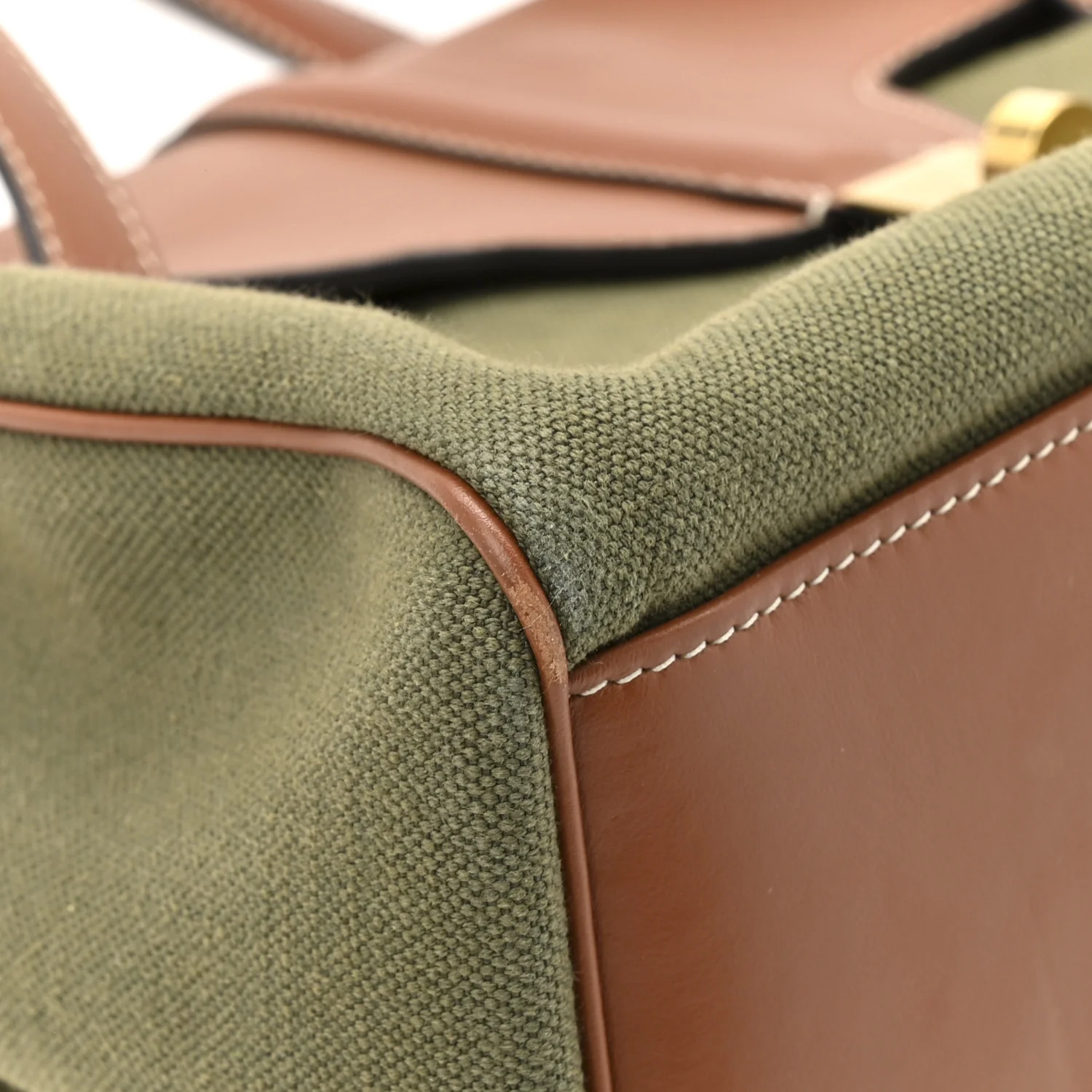 Canvas Calfskin Medium Soft 16 Top Handle Bag Khaki Tan - Image 12