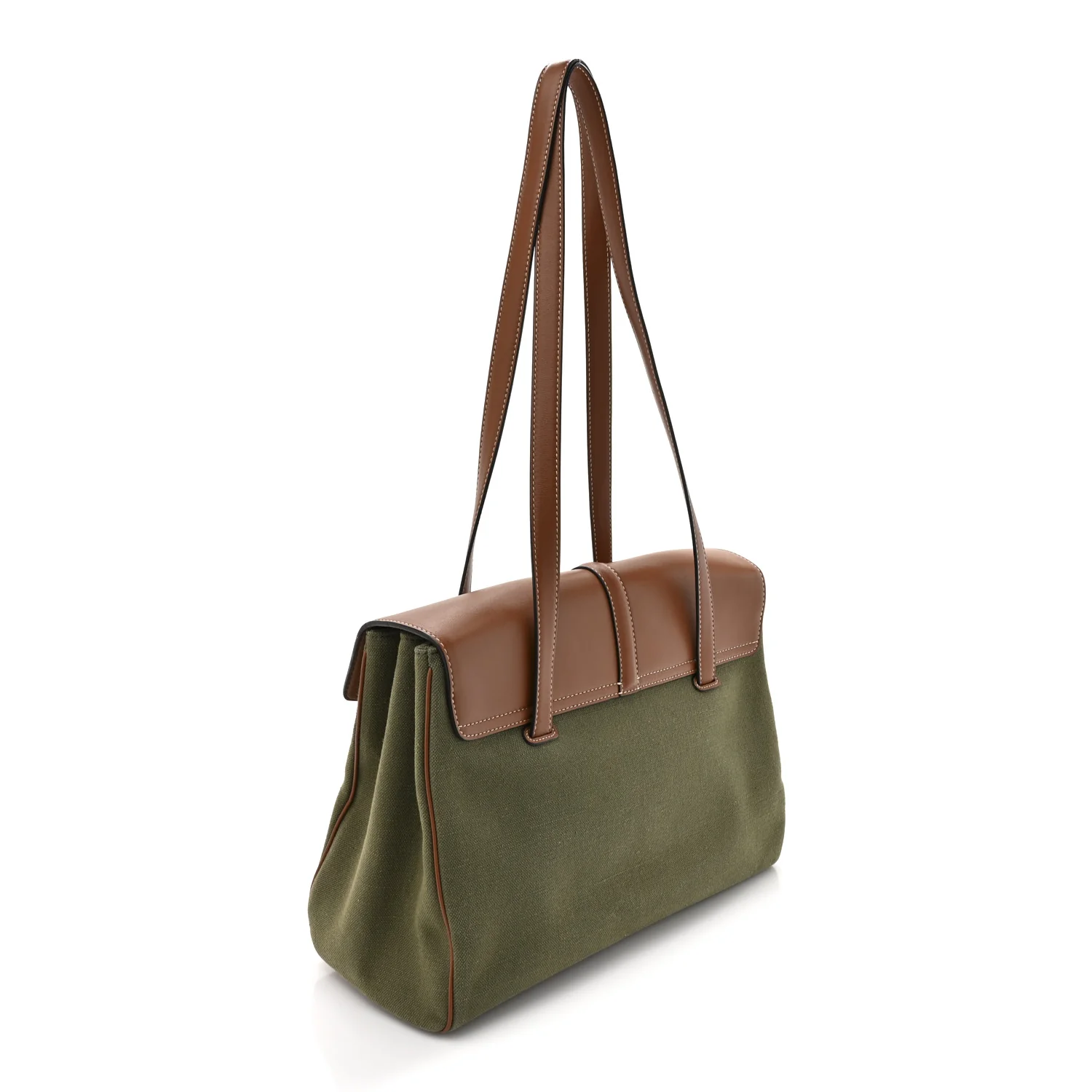 Canvas Calfskin Medium Soft 16 Top Handle Bag Khaki Tan - Image 3