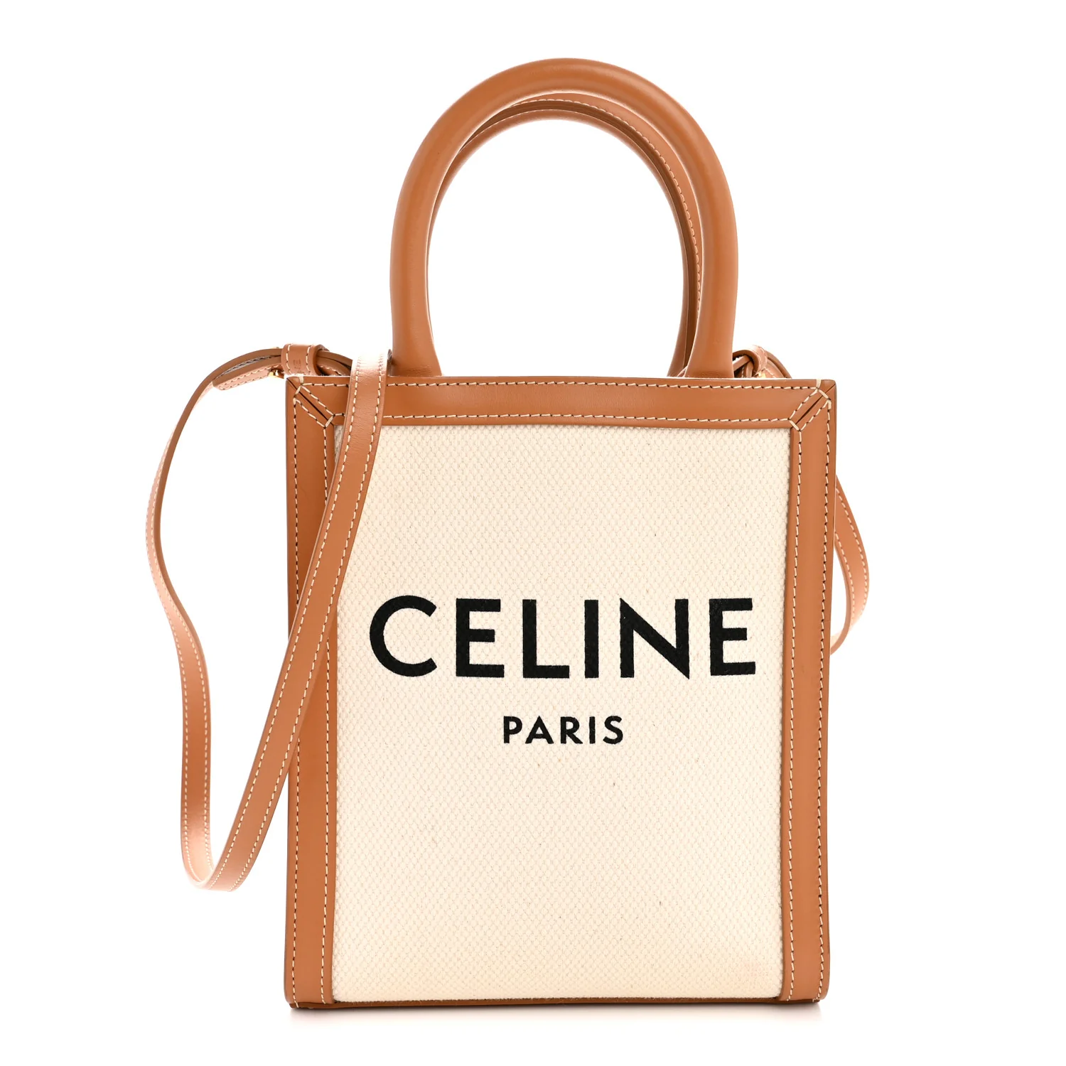 Canvas Calfskin Mini Vertical Cabas Natural Tan