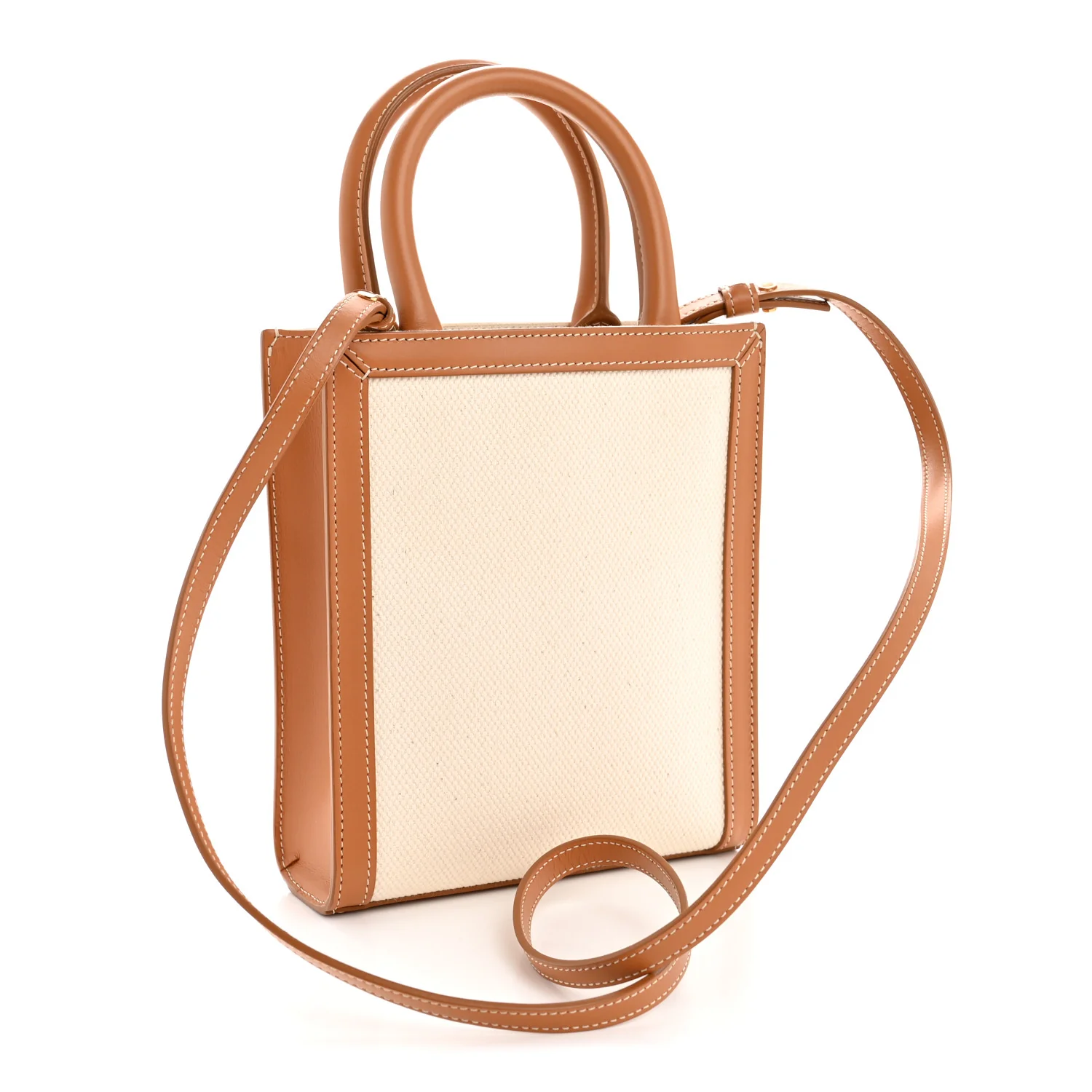 Canvas Calfskin Mini Vertical Cabas Natural Tan - Image 3