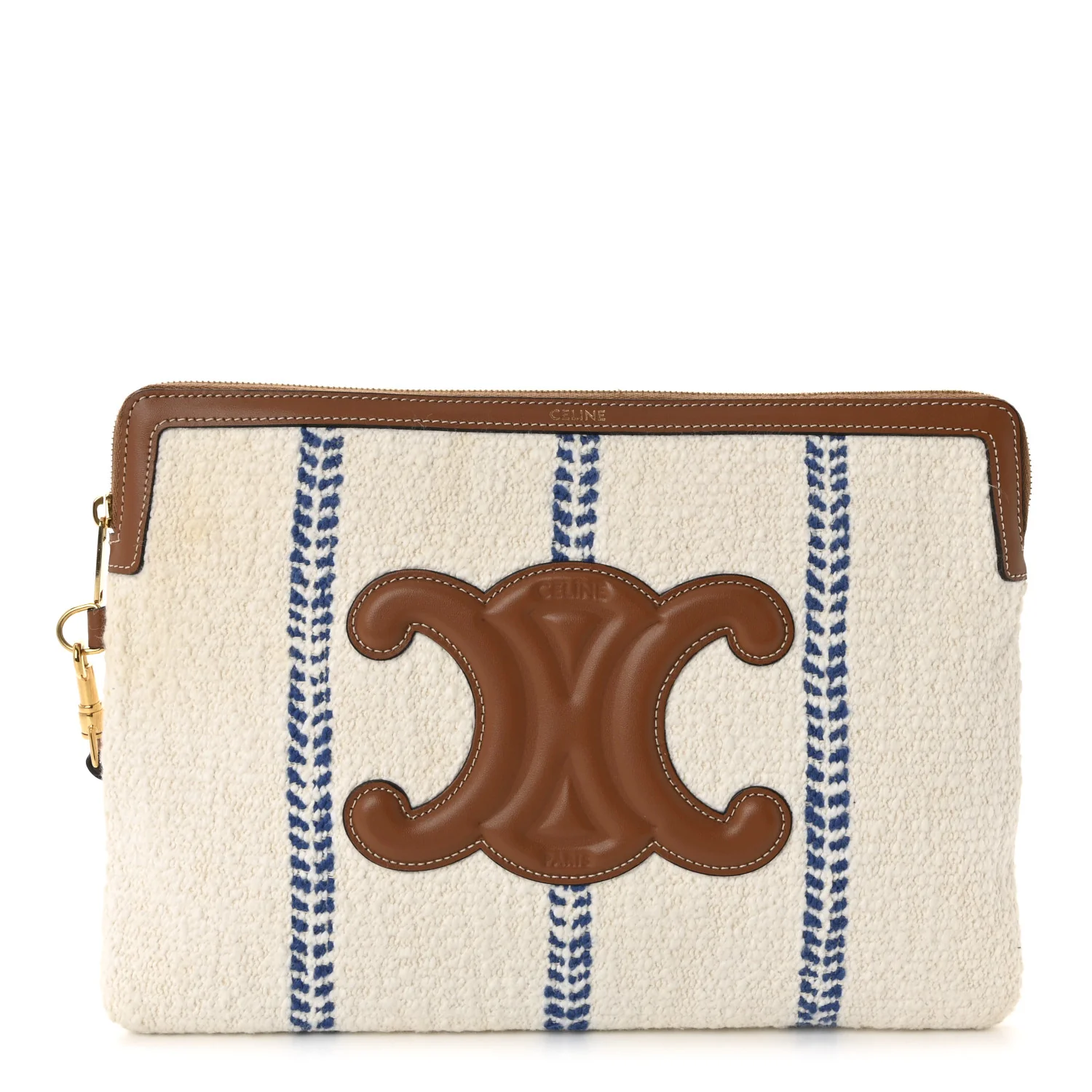 Canvas Calfskin Stripe Triomphe Pouch Thais White Blue