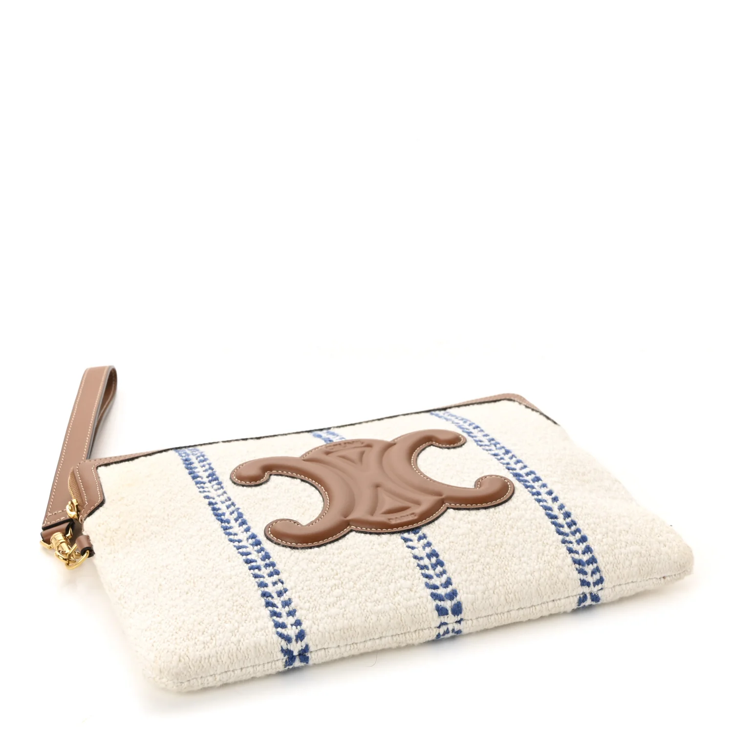 Canvas Calfskin Stripe Triomphe Pouch Thais White Blue - Image 4