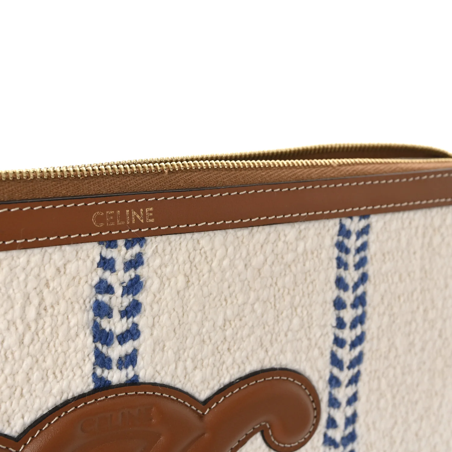 Canvas Calfskin Stripe Triomphe Pouch Thais White Blue - Image 6