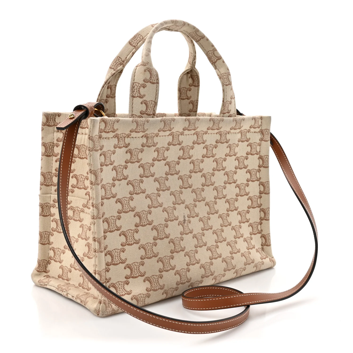 Canvas Calfskin Triomphe Print Small Cabas Thais White - Image 3