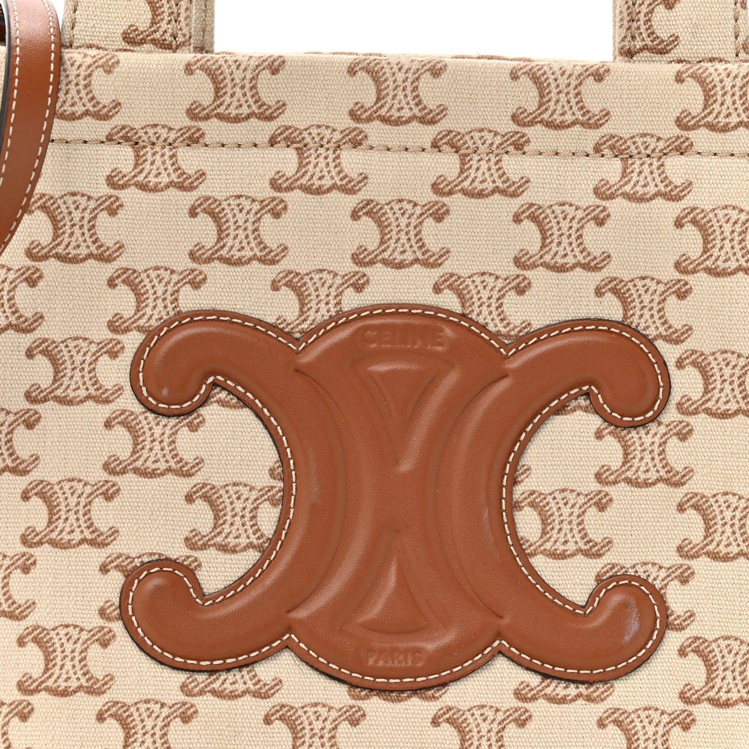 Canvas Calfskin Triomphe Print Small Cabas Thais White - Image 7