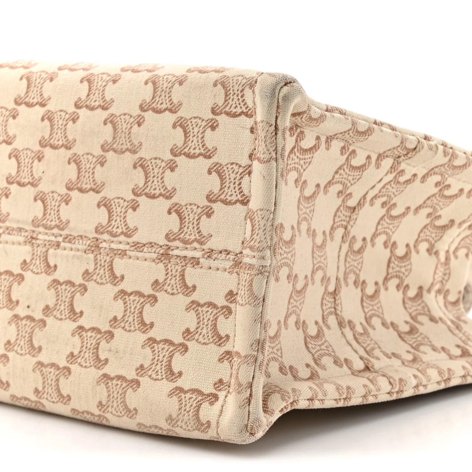 Canvas Calfskin Triomphe Print Small Cabas Thais White - Image 8