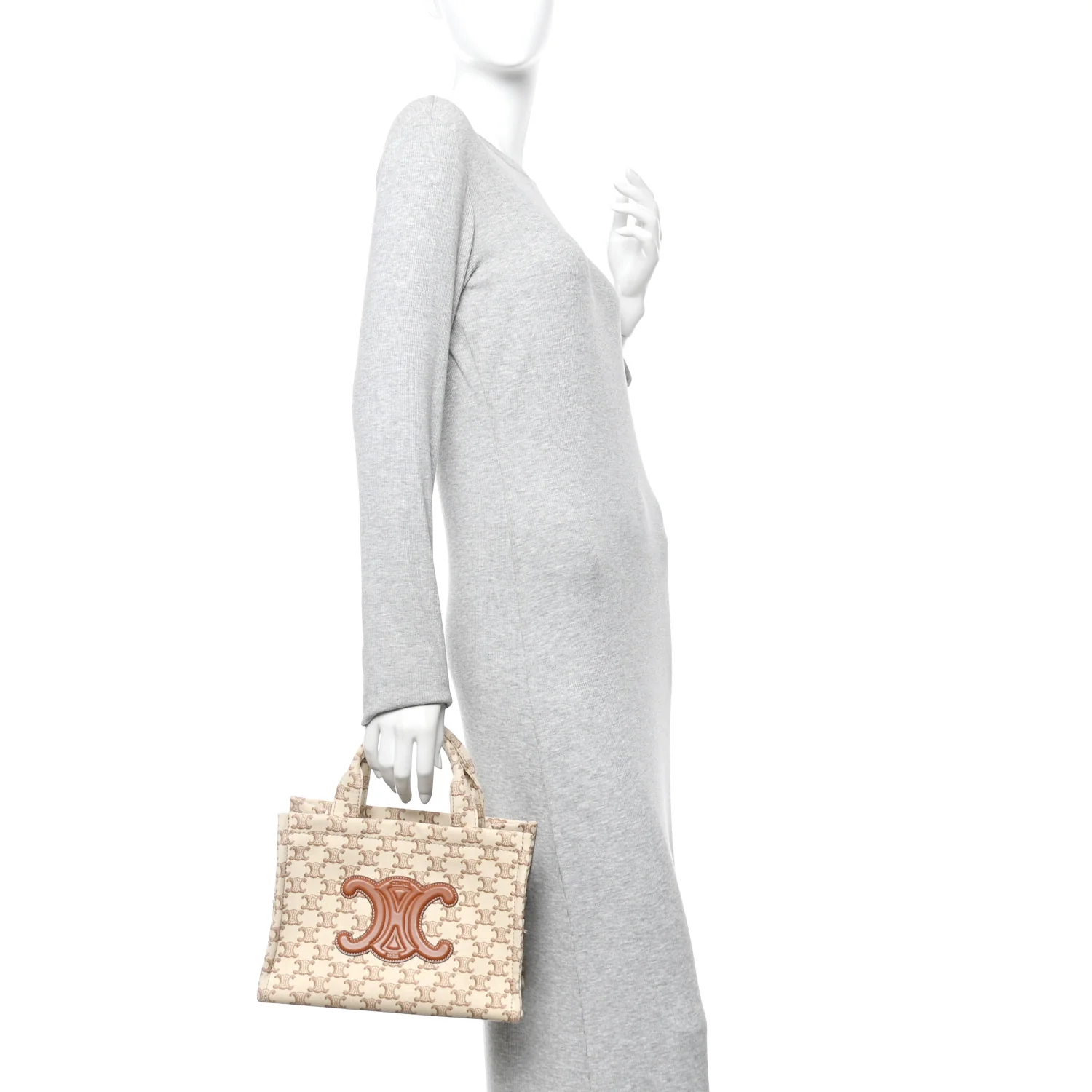Canvas Calfskin Triomphe Print Small Cabas Thais White - Image 2