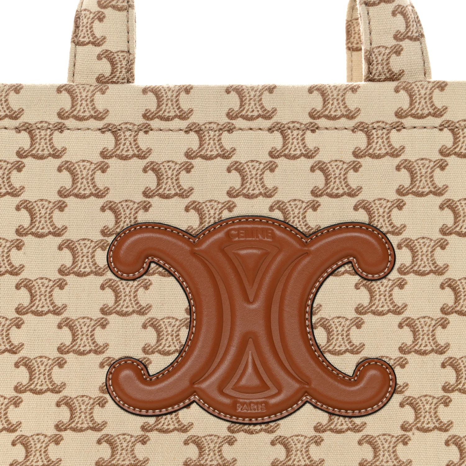 Canvas Calfskin Triomphe Print Small Cabas Thais White - Image 8