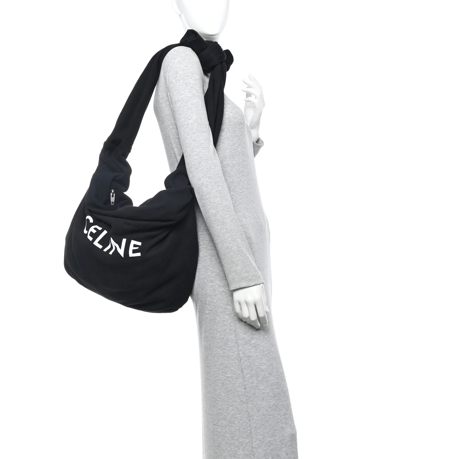 Cotton Medium Knotted Logo Print Shoulder Bag Black - Image 2