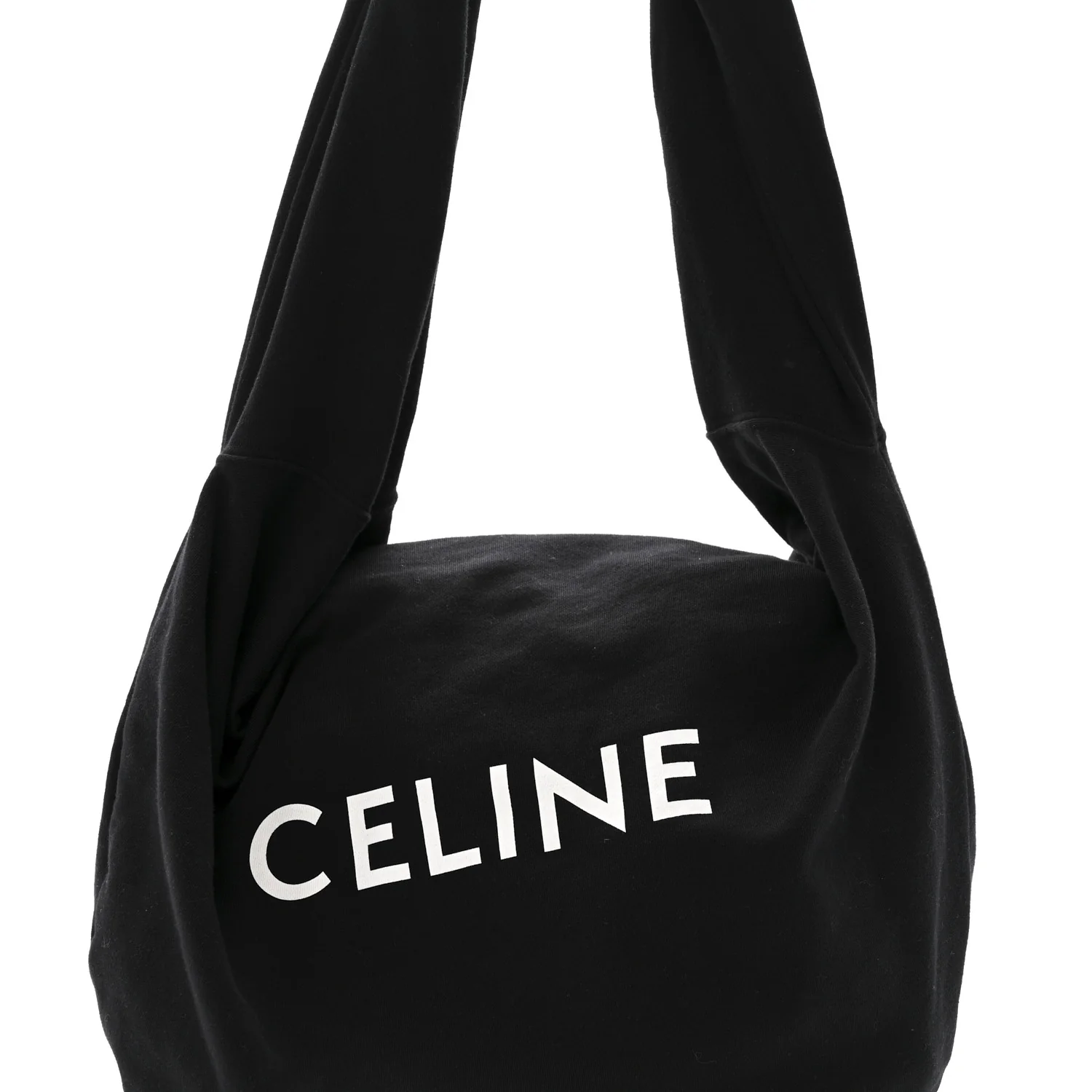 Cotton Medium Knotted Logo Print Shoulder Bag Black - Image 7