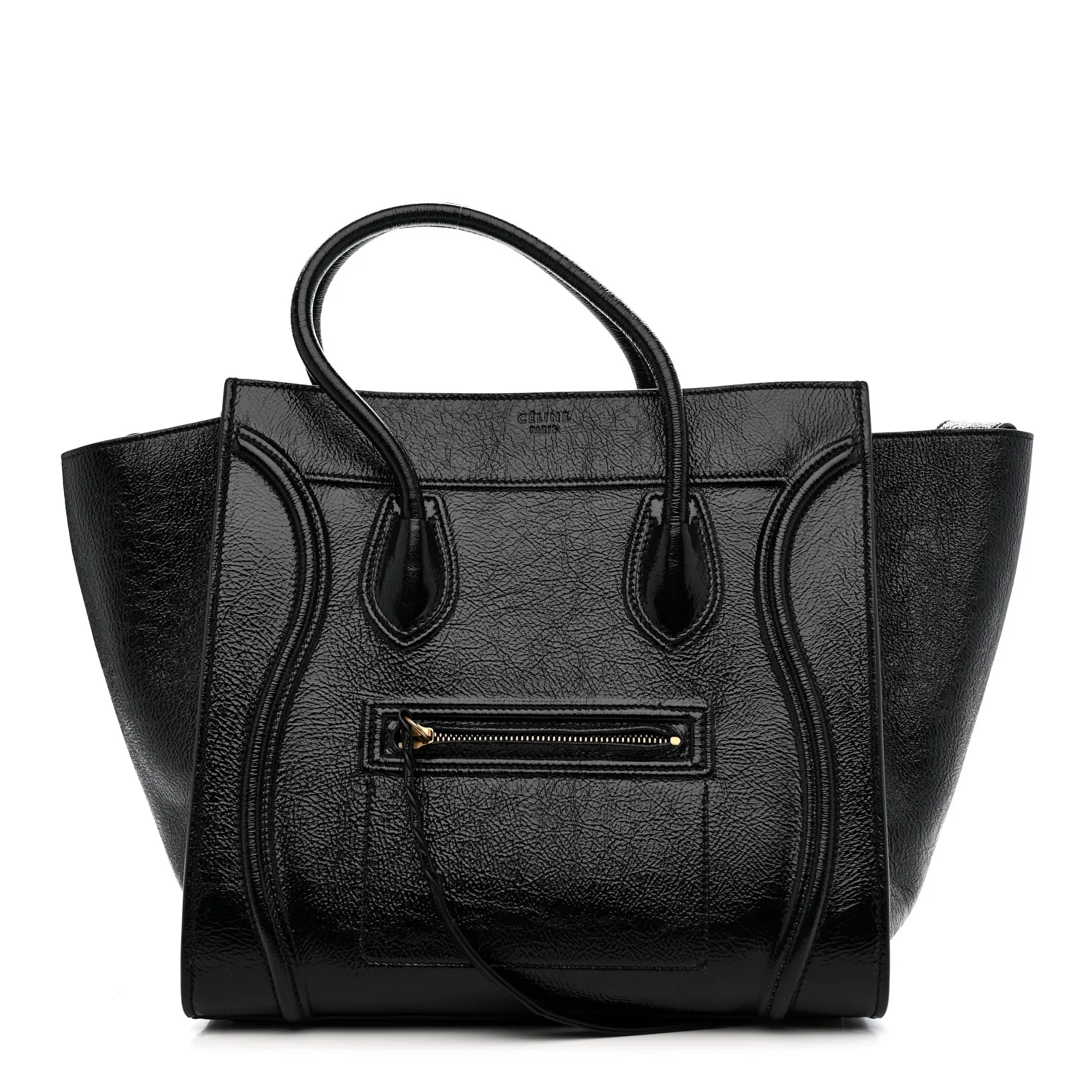Crinkled Patent Calfskin Medium Phantom Luggage Black