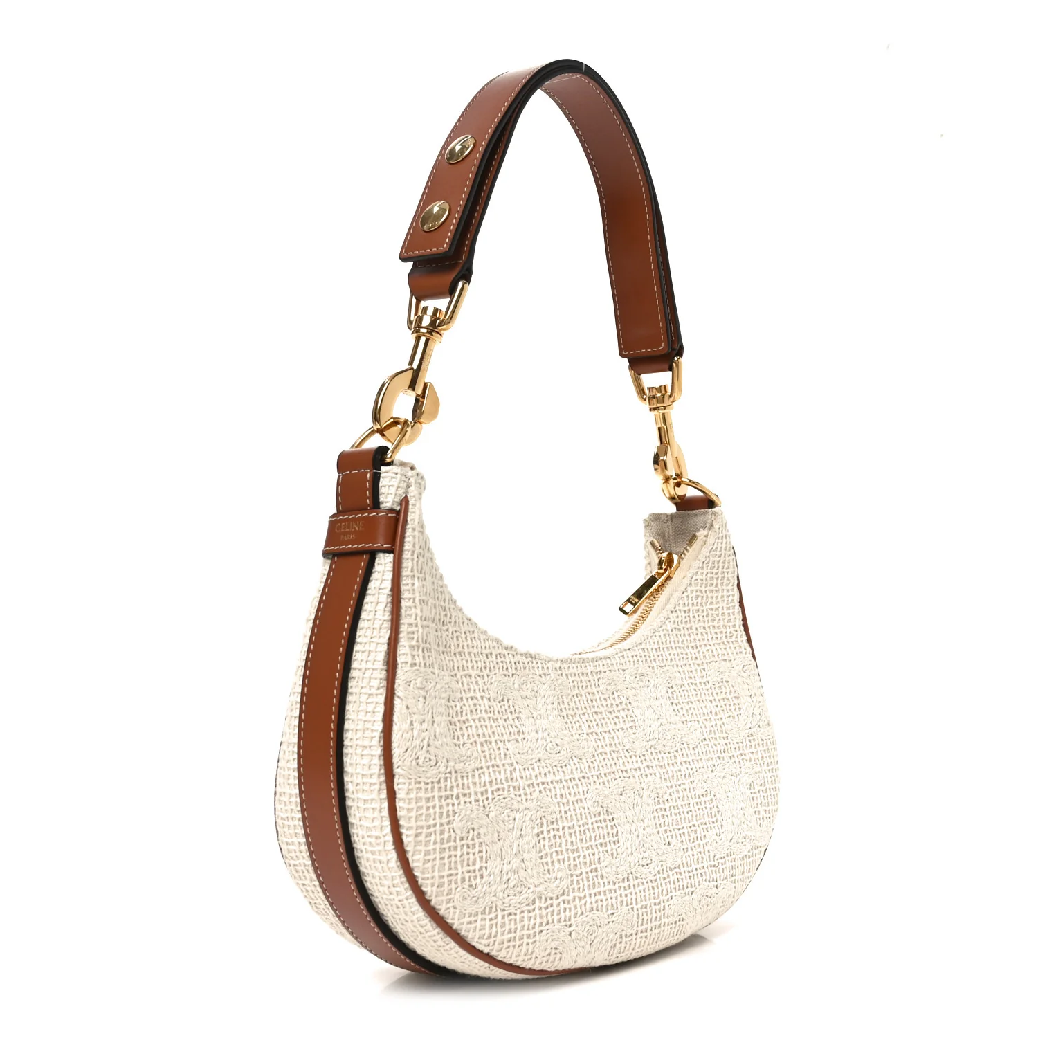 Crochet Embroidered Ava Triomphe Shoulder Bag White Tan - Image 3