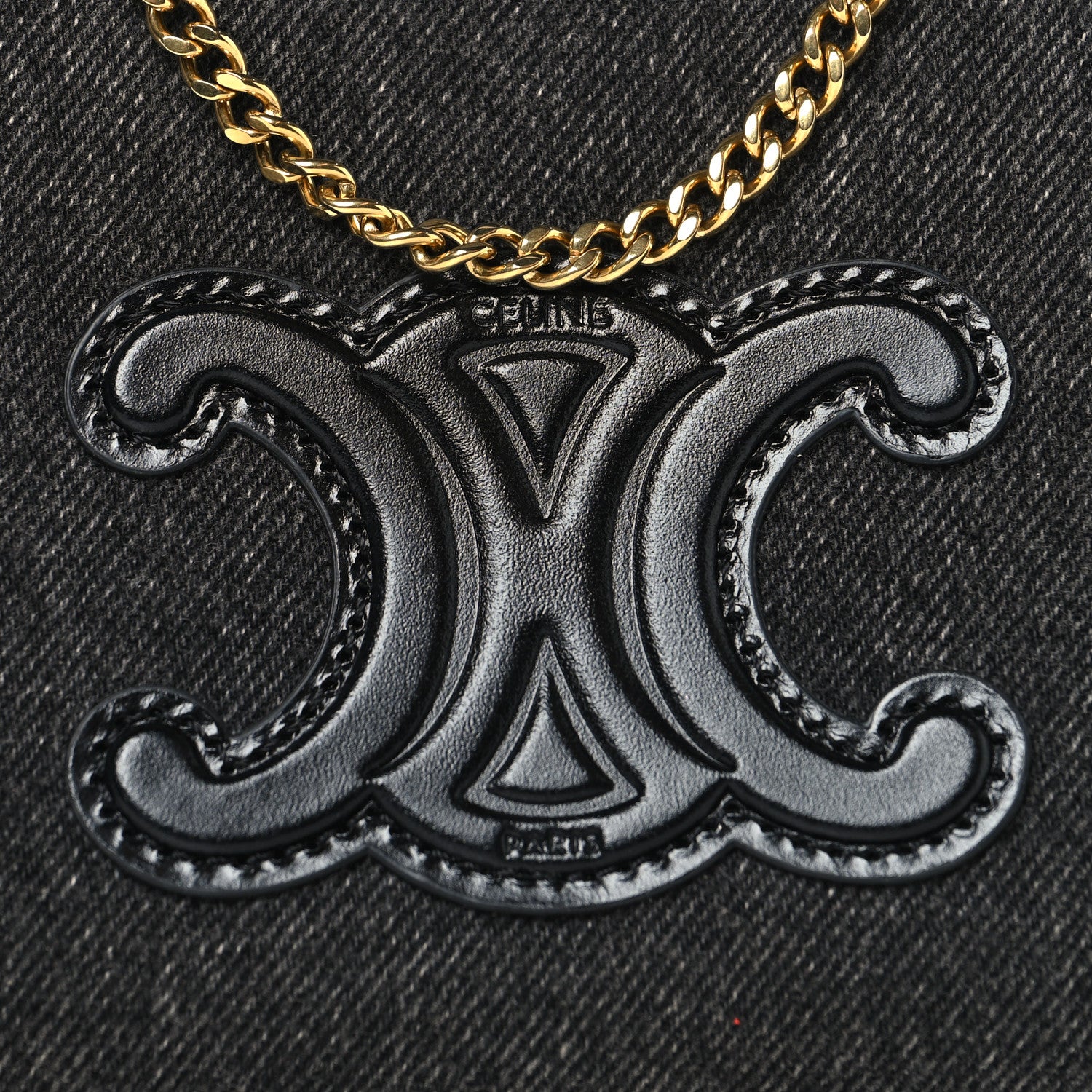 Denim Cuir Triomphe Clutch On Chain Dark Grey - Image 11
