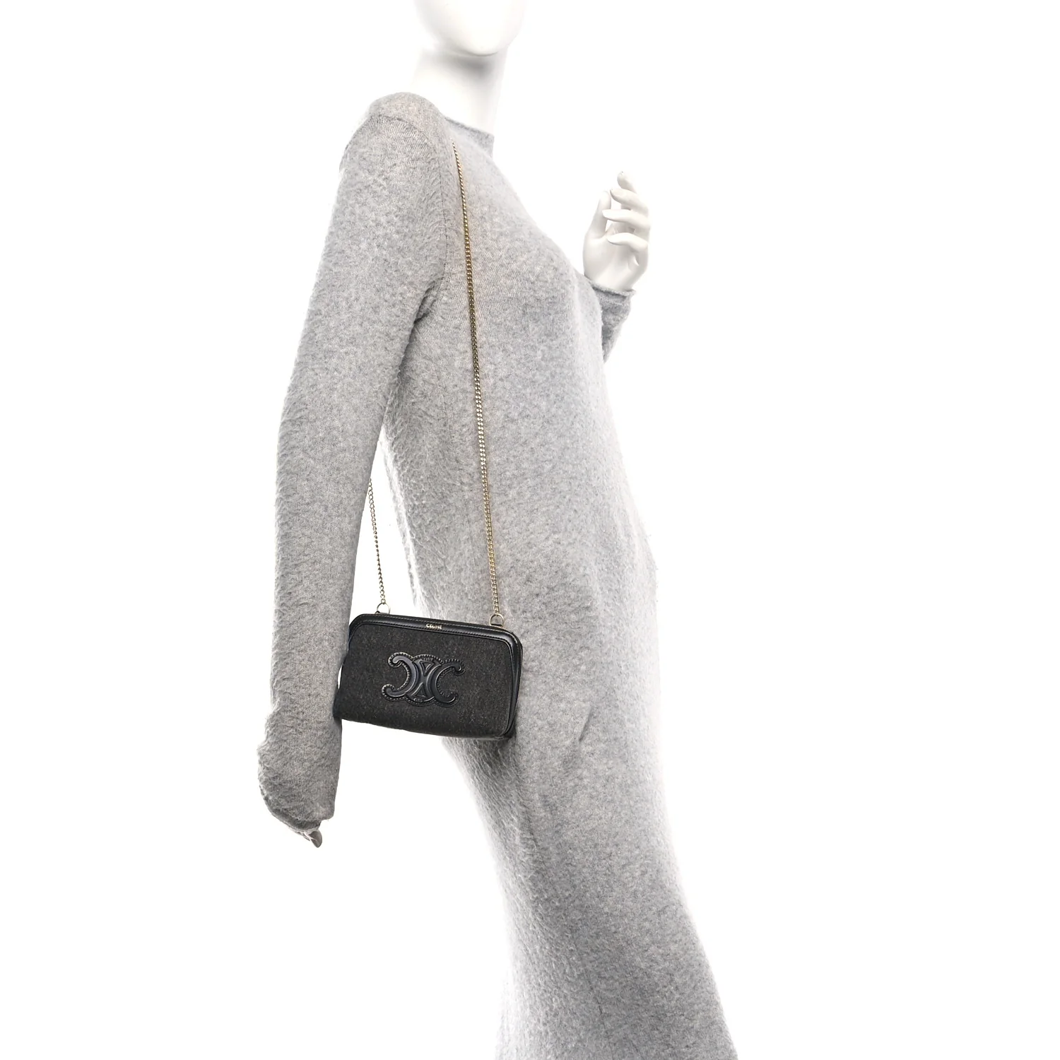 Denim Cuir Triomphe Clutch On Chain Dark Grey - Image 2