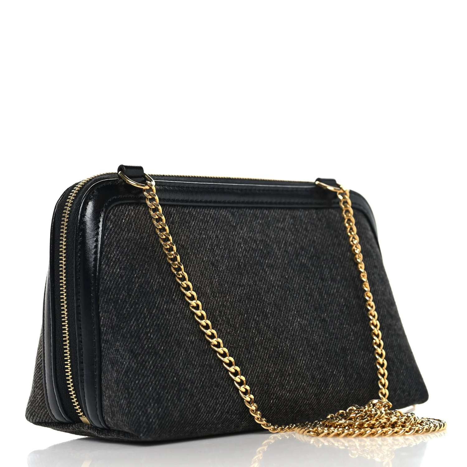 Denim Cuir Triomphe Clutch On Chain Dark Grey - Image 3