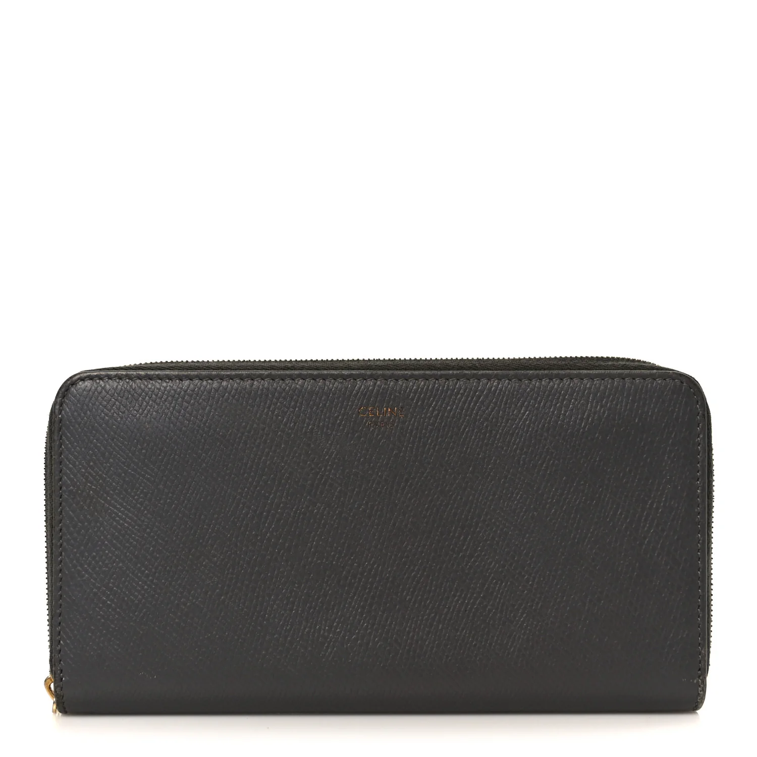 Drummed Calfskin Large Zip Around Multifunction Wallet Grey