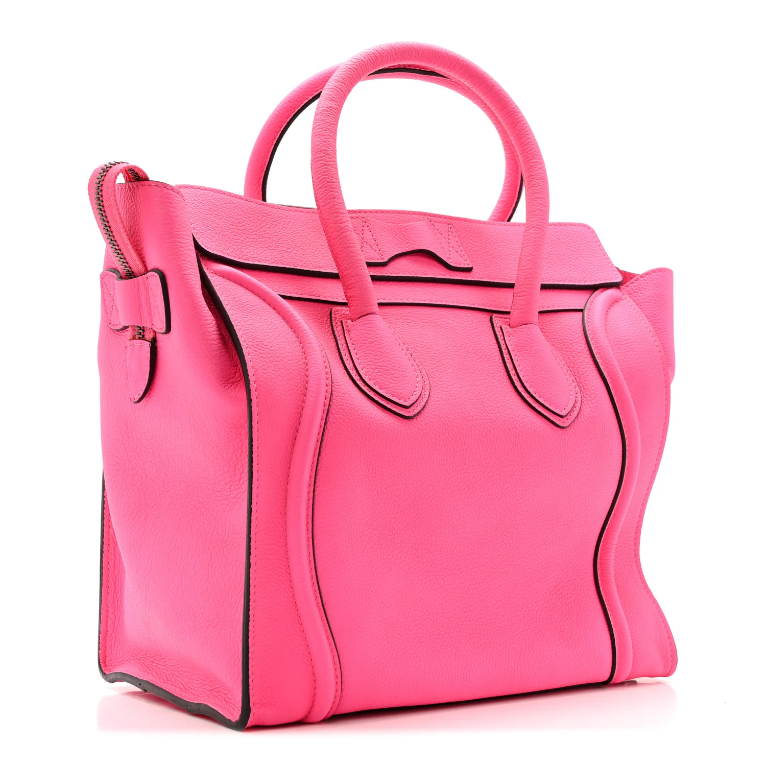 Drummed Calfskin Mini Luggage Fluo Pink - Image 3