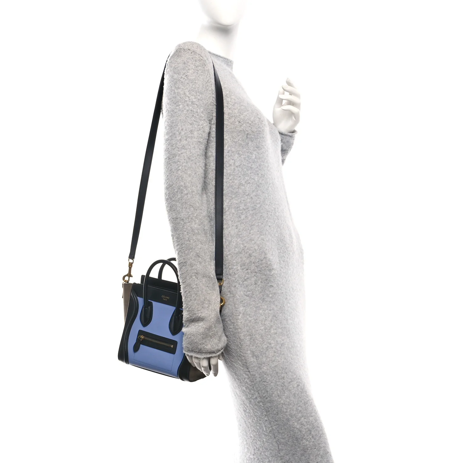Drummed Calfskin Nubuck Nano Tri-Color Luggage Stone Blue Black - Image 2