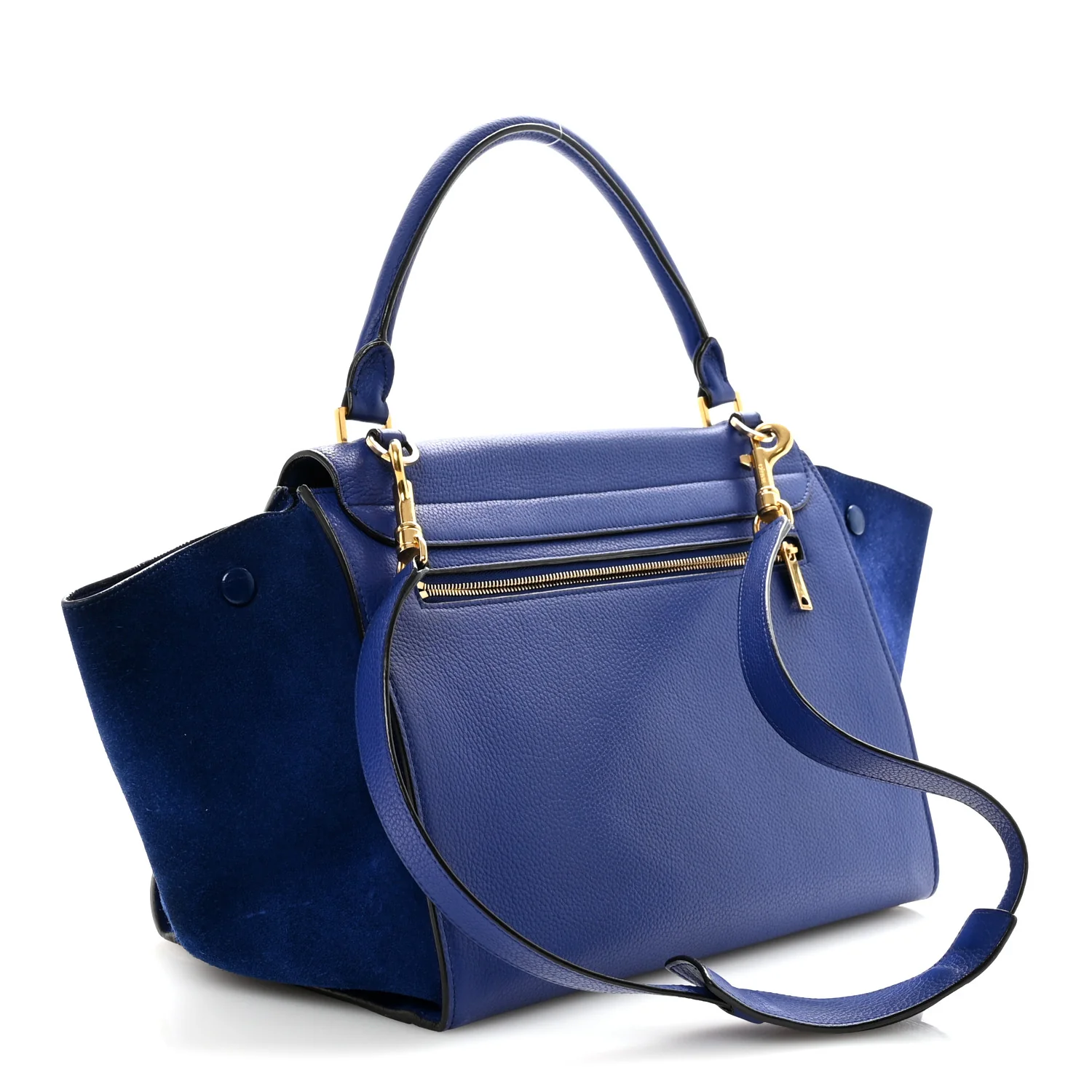 Drummed Calfskin Suede Medium Trapeze Indigo - Image 3