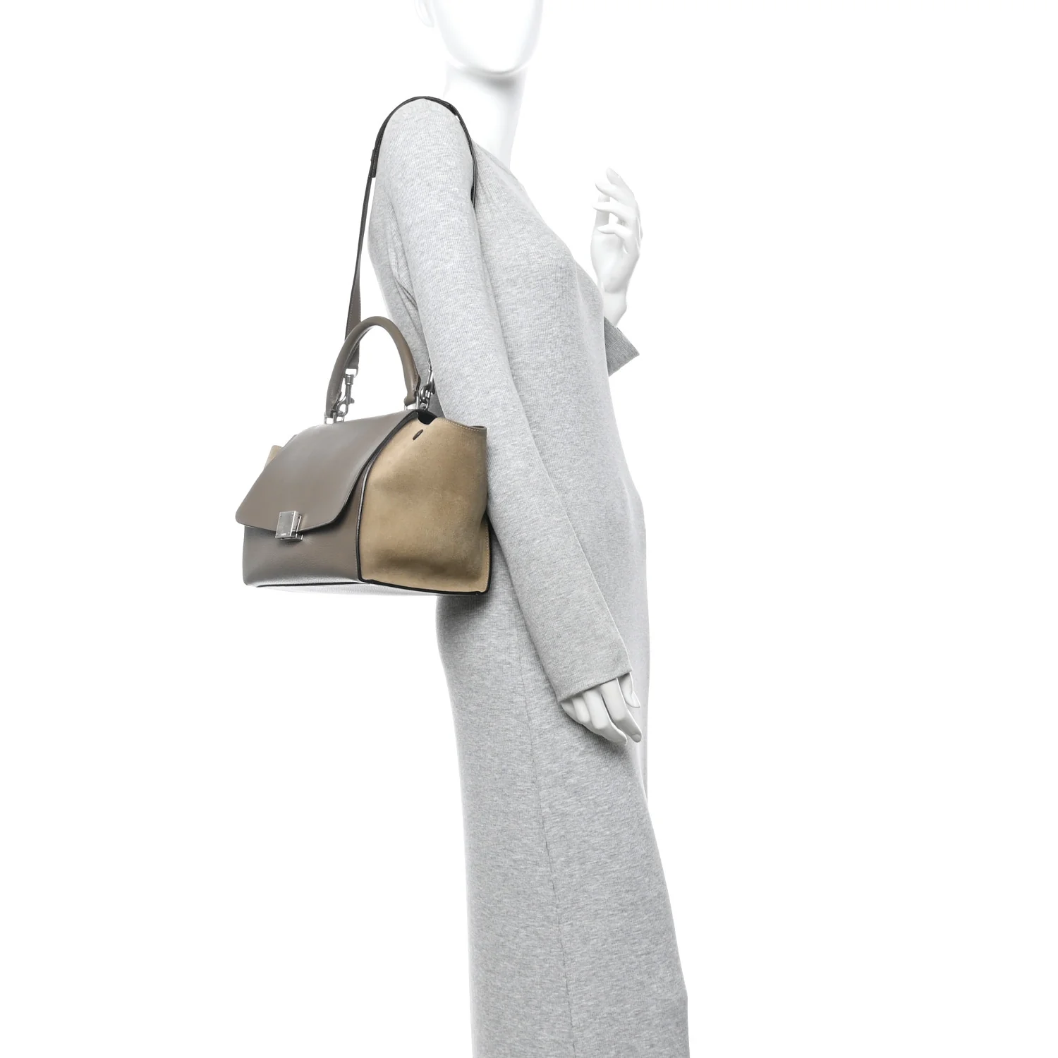 Drummed Calfskin Suede Medium Trapeze Souris - Image 2