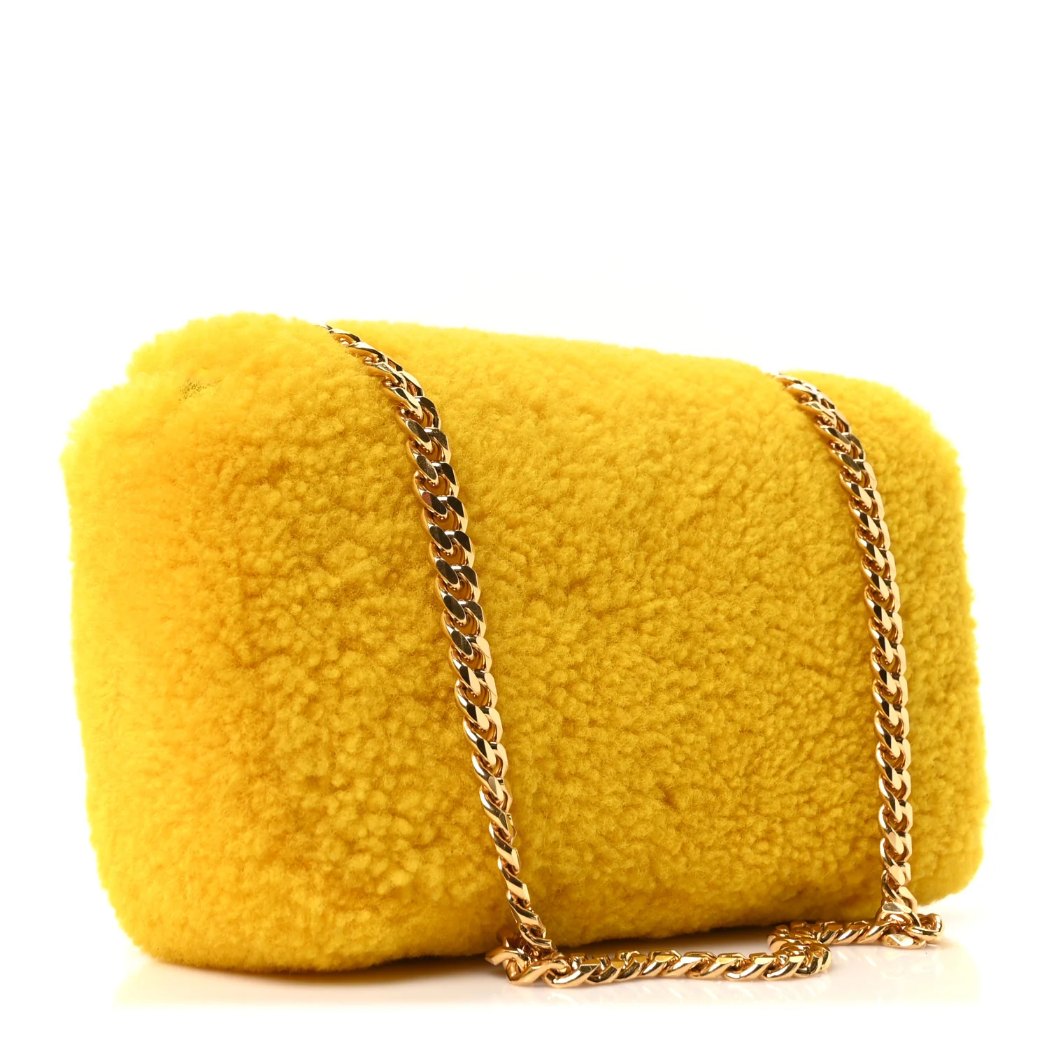 Fluffy Shearling Triomphe Claude Chain Shoulder Bag Yellow - Image 3