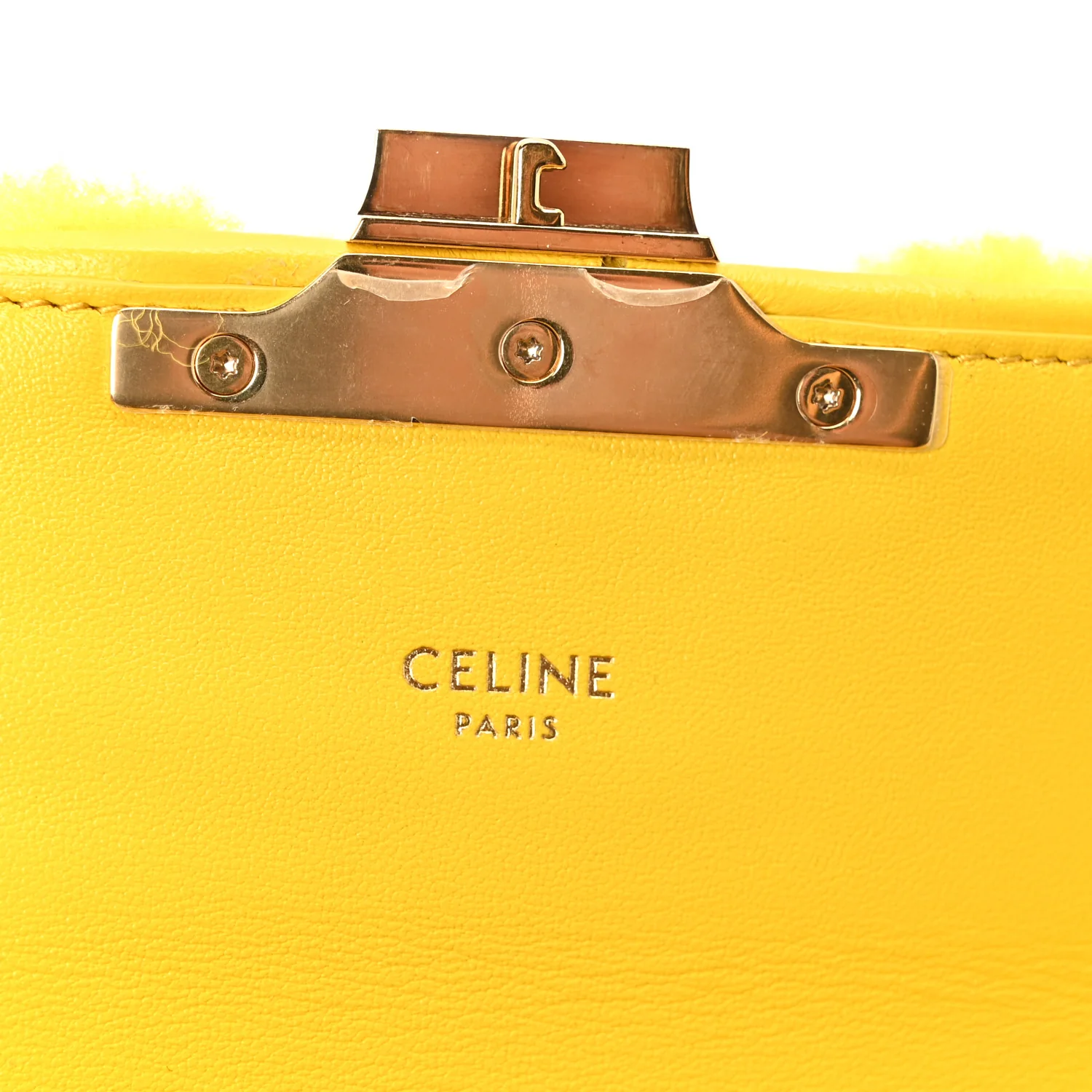 Fluffy Shearling Triomphe Claude Chain Shoulder Bag Yellow - Image 6