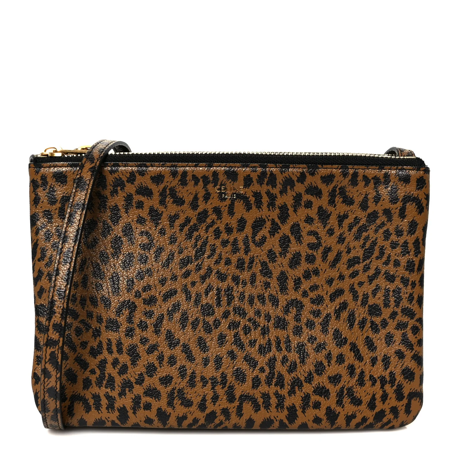 Goatskin Leopard Printed Small Trio Crossbody Bag Brown Black
