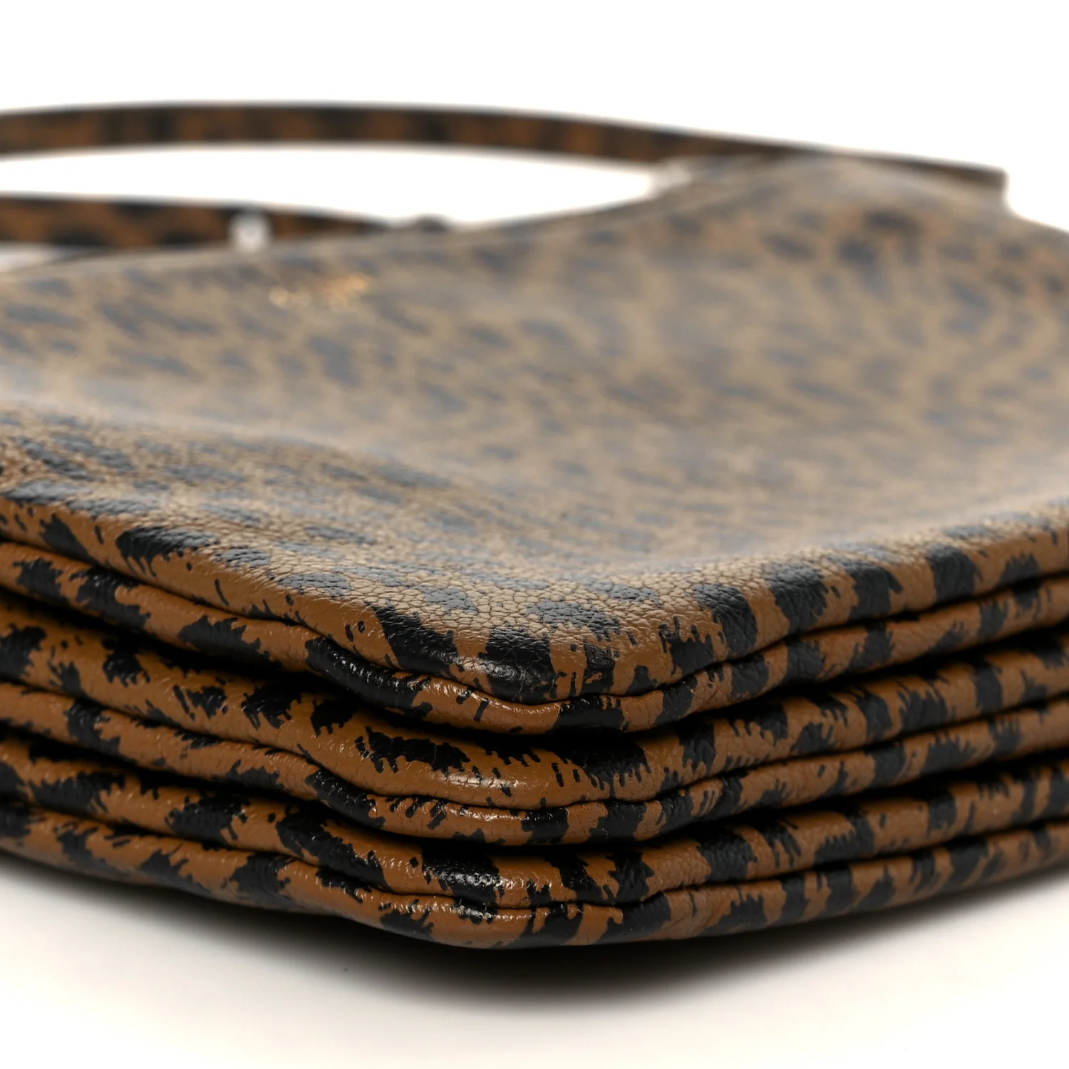 Goatskin Leopard Printed Small Trio Crossbody Bag Brown Black - Image 11