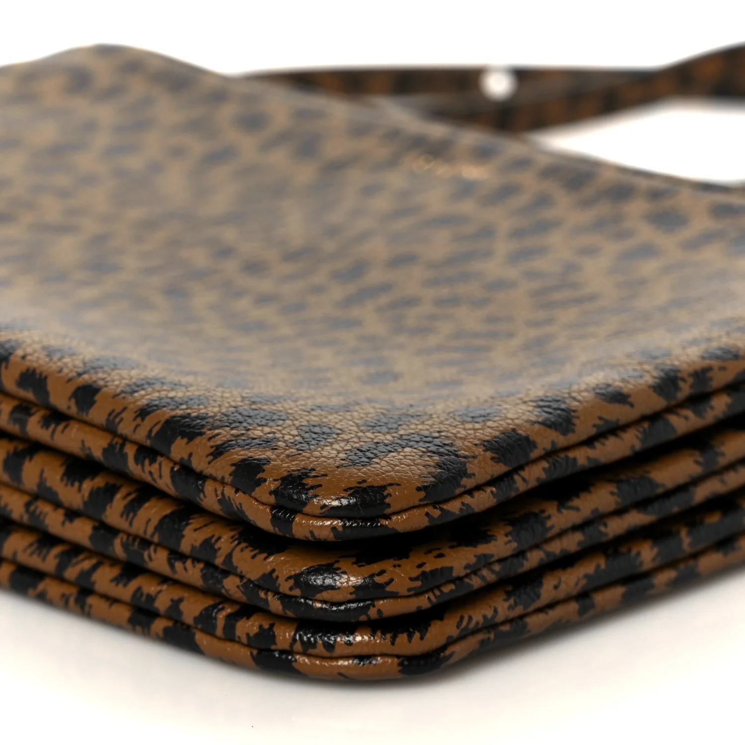Goatskin Leopard Printed Small Trio Crossbody Bag Brown Black - Image 12