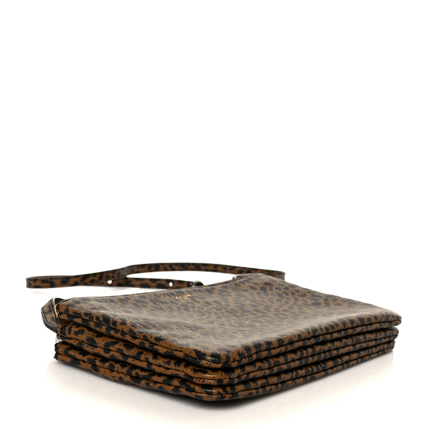 Goatskin Leopard Printed Small Trio Crossbody Bag Brown Black - Image 4