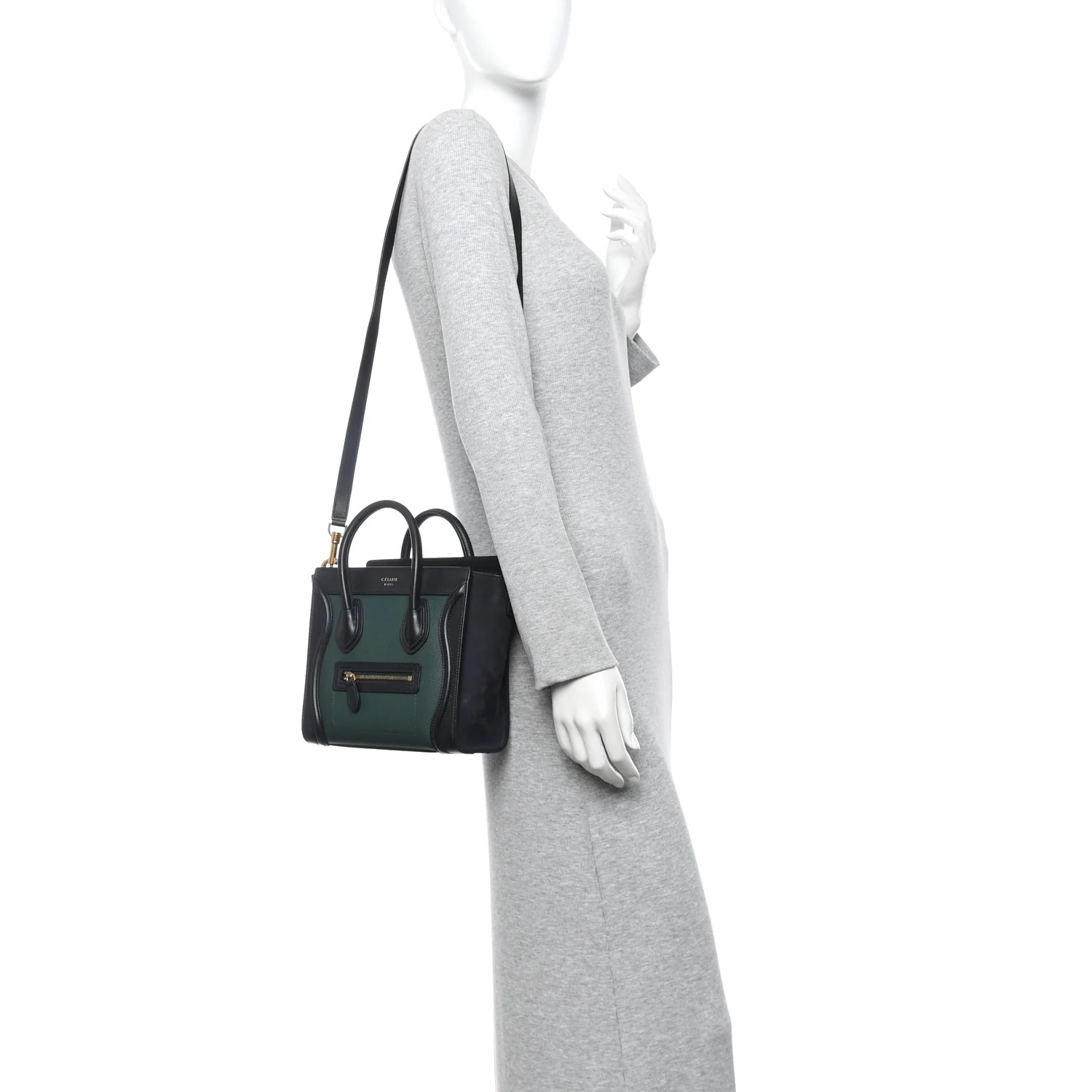 Grained Baby Calfskin Nubuck Nano Bi-Color Luggage Dark Green Navy - Image 2