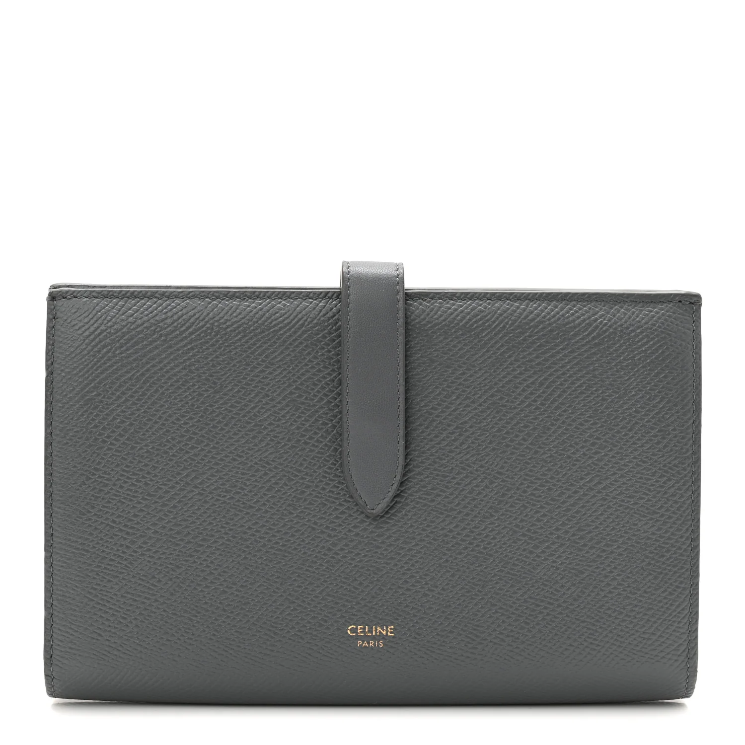 Grained Calfskin Large Multifunction Strap Wallet Grey