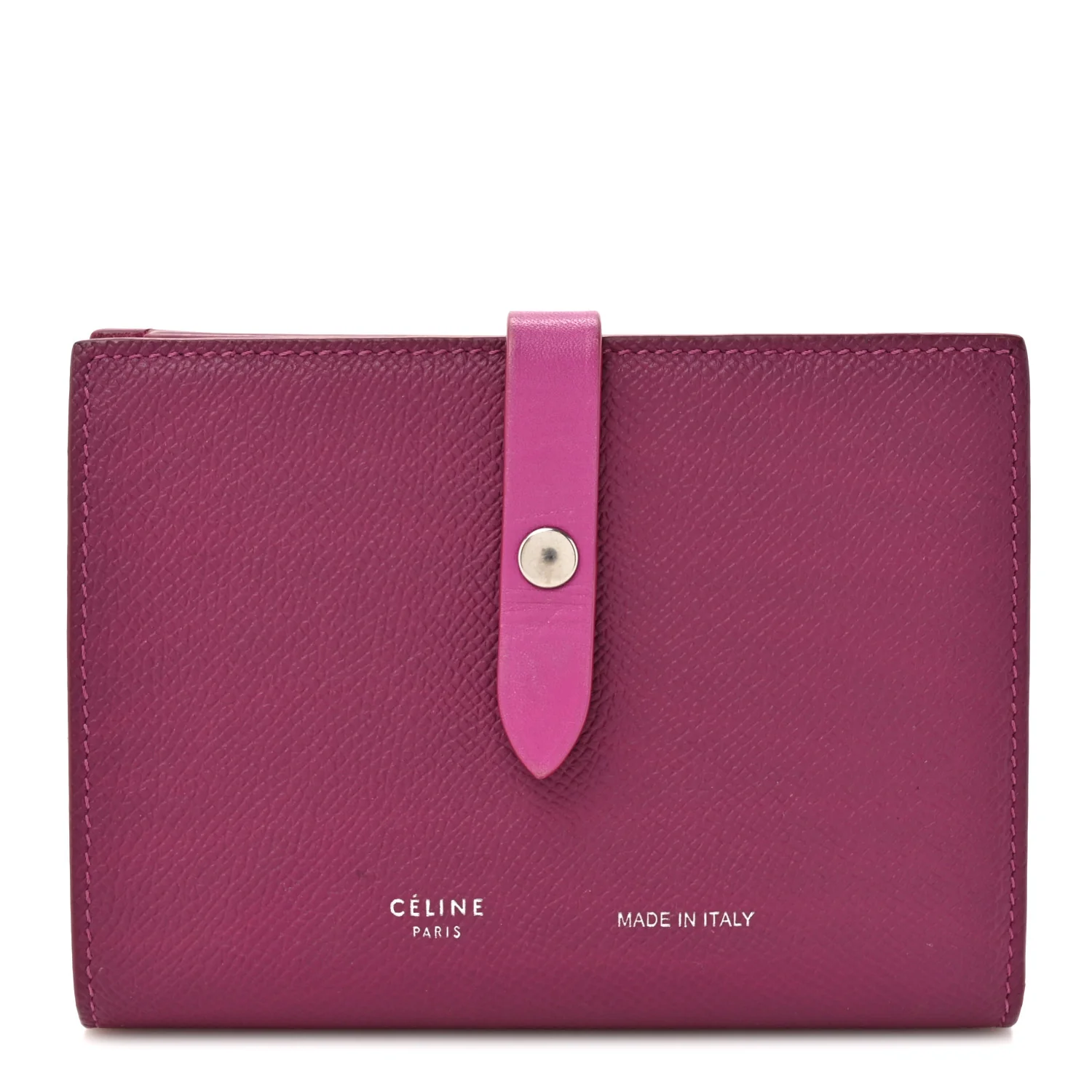 Grained Calfskin Medium Multifunction Strap Wallet Magenta