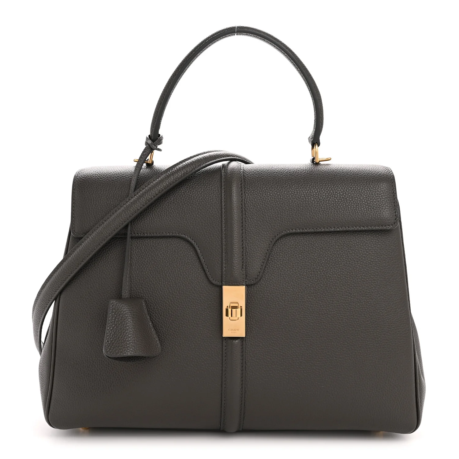 Grained Calfskin Small 16 Top Handle Bag Medium Grey