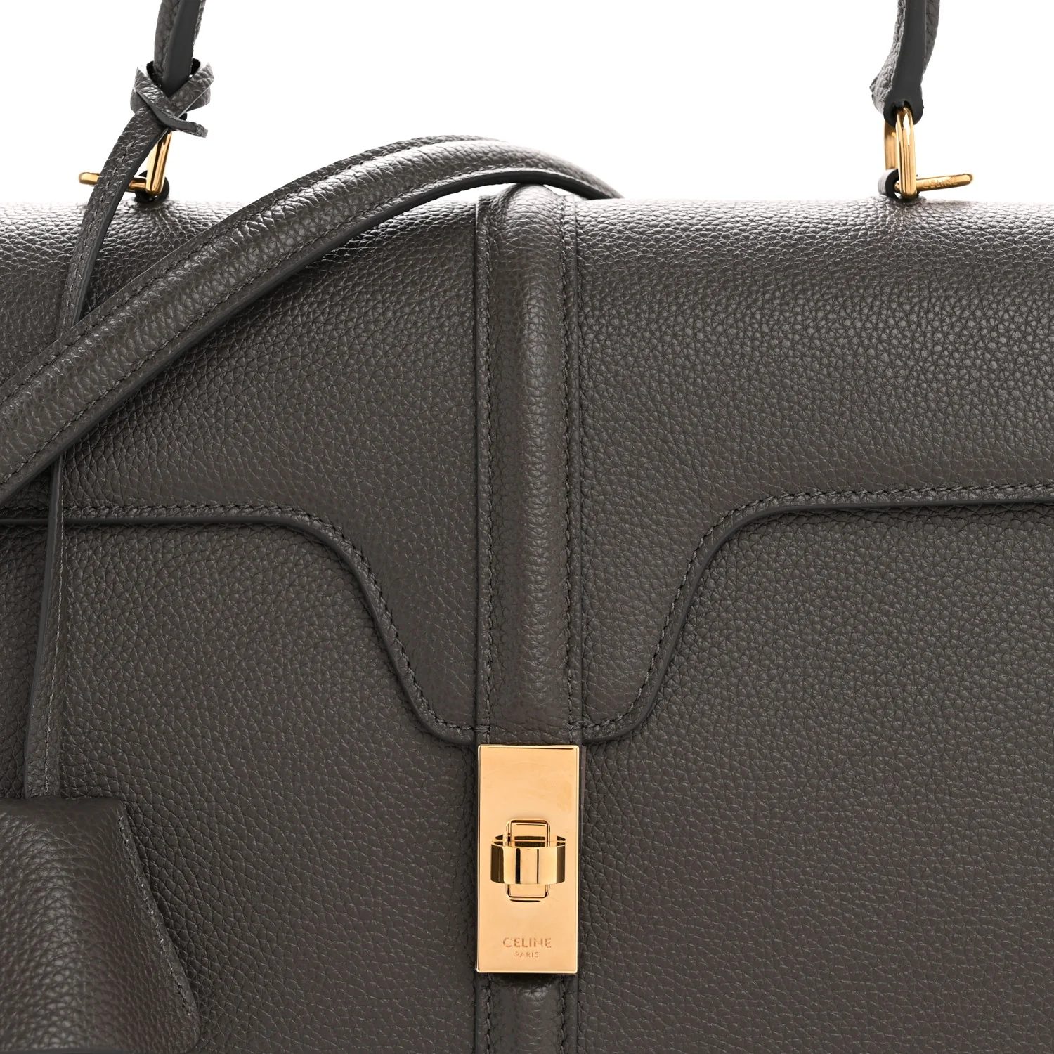 Grained Calfskin Small 16 Top Handle Bag Medium Grey - Image 10