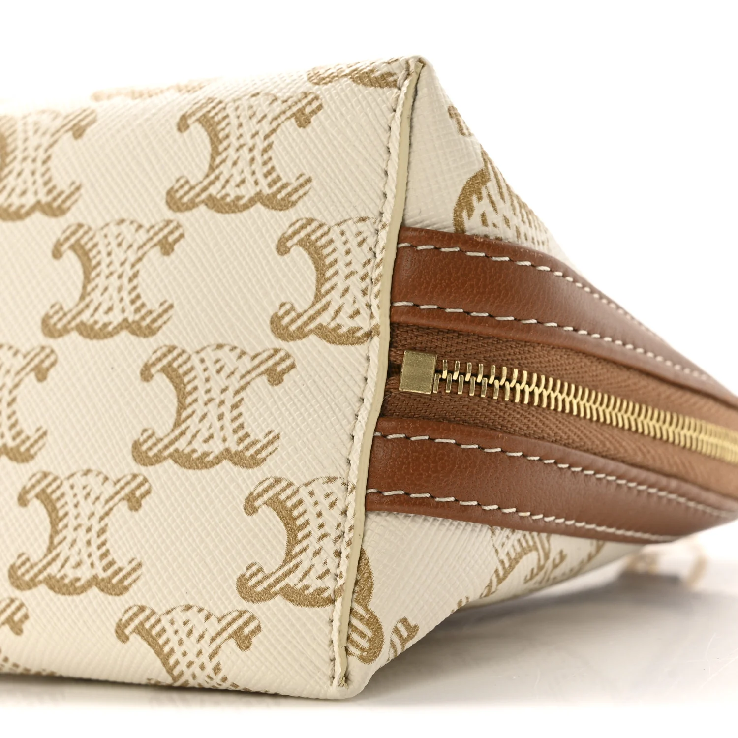 Lambskin Triomphe Canvas Clutch With Chain White Tan - Image 10