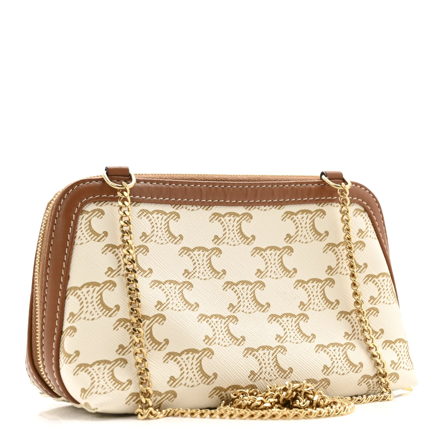 Lambskin Triomphe Canvas Clutch With Chain White Tan - Image 3