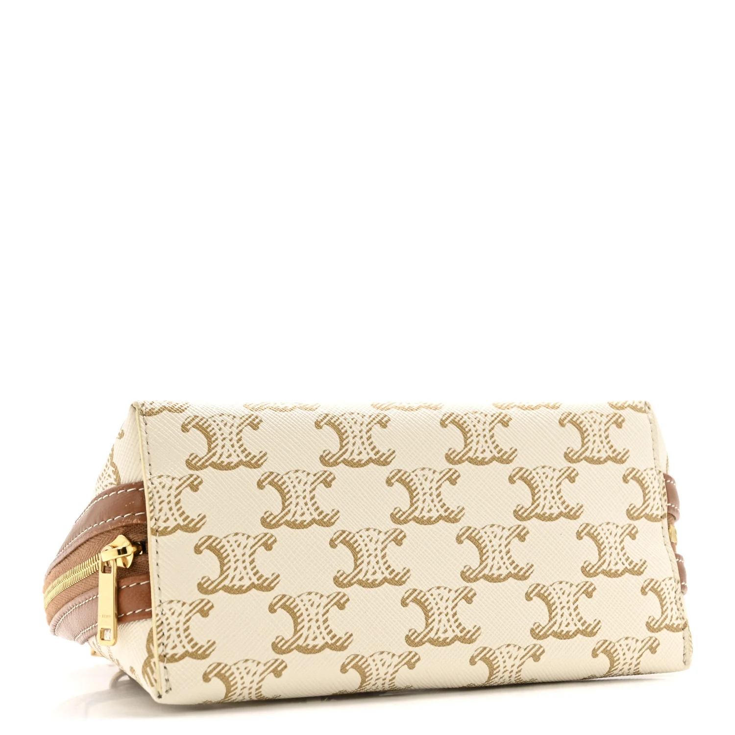 Lambskin Triomphe Canvas Clutch With Chain White Tan - Image 4