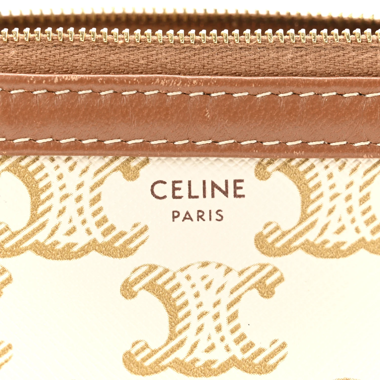 Lambskin Triomphe Canvas Clutch With Chain White Tan - Image 6