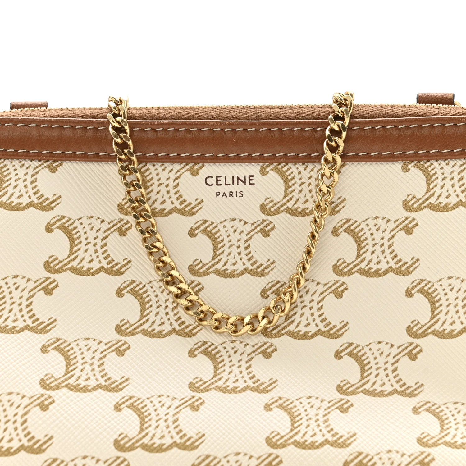 Lambskin Triomphe Canvas Clutch With Chain White Tan - Image 8