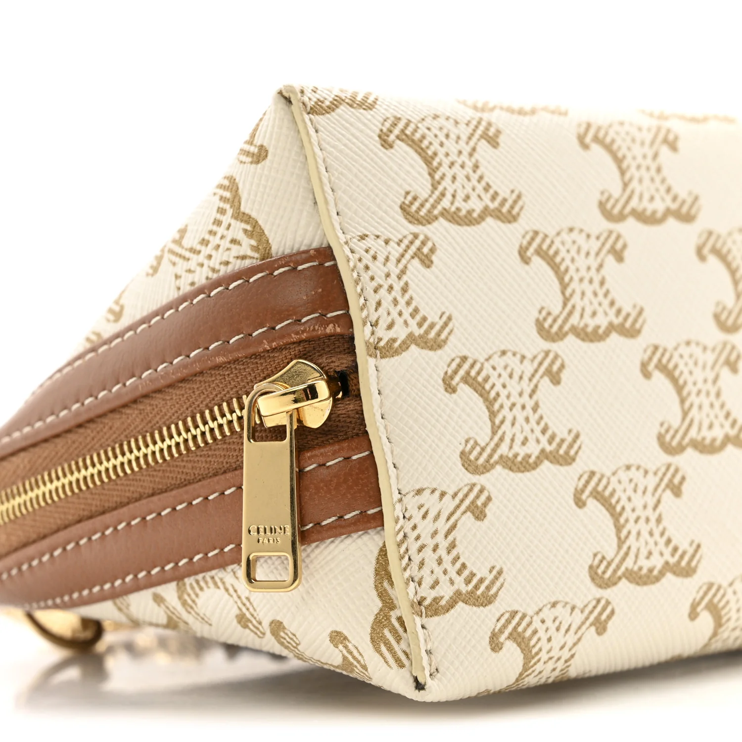 Lambskin Triomphe Canvas Clutch With Chain White Tan - Image 9