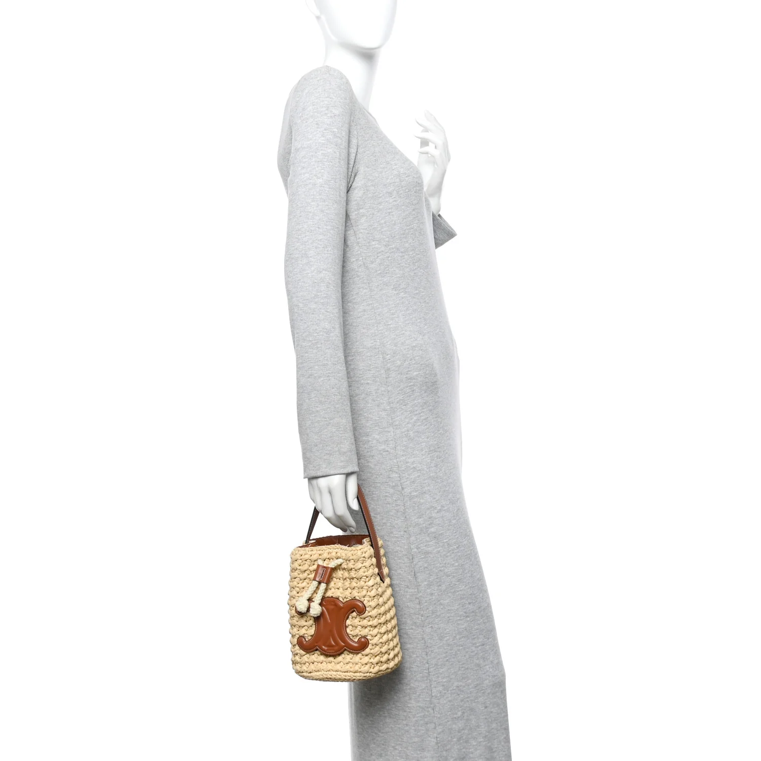 Raffia Calfskin Drawstring Teen Natural Tan - Image 2