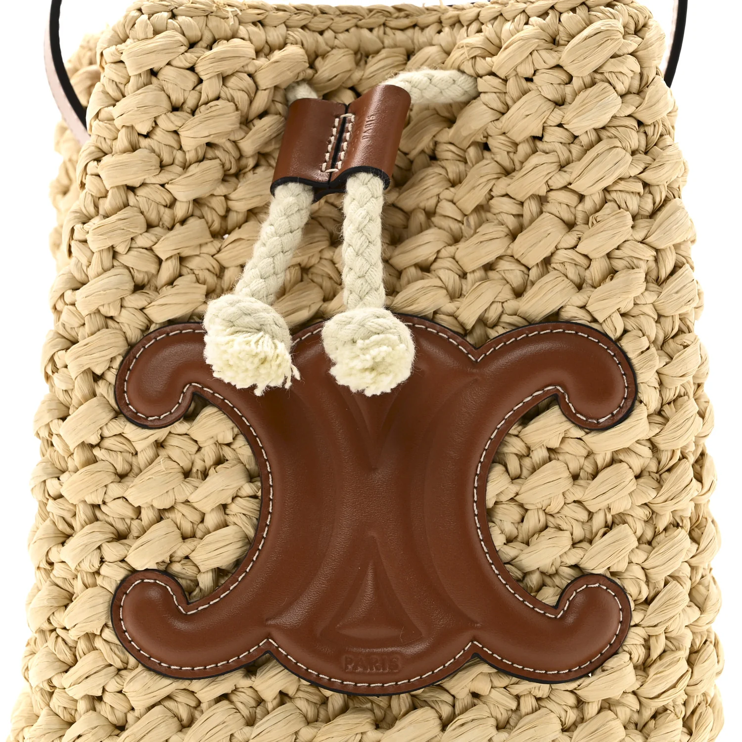 Raffia Calfskin Drawstring Teen Natural Tan - Image 7